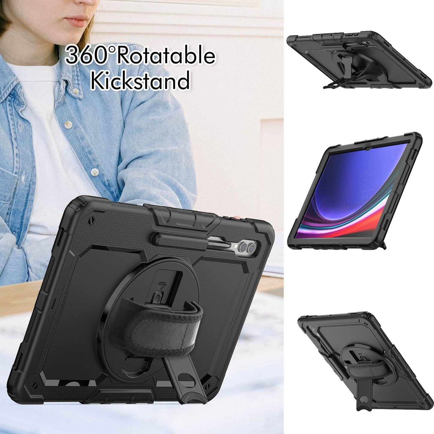 For Samsung Galaxy Tab S9 Ultra (SM-X910 / X916B / X918U) Shockproof Case PC+Silicone Tablet Kickstand Cover with PET Screen Film