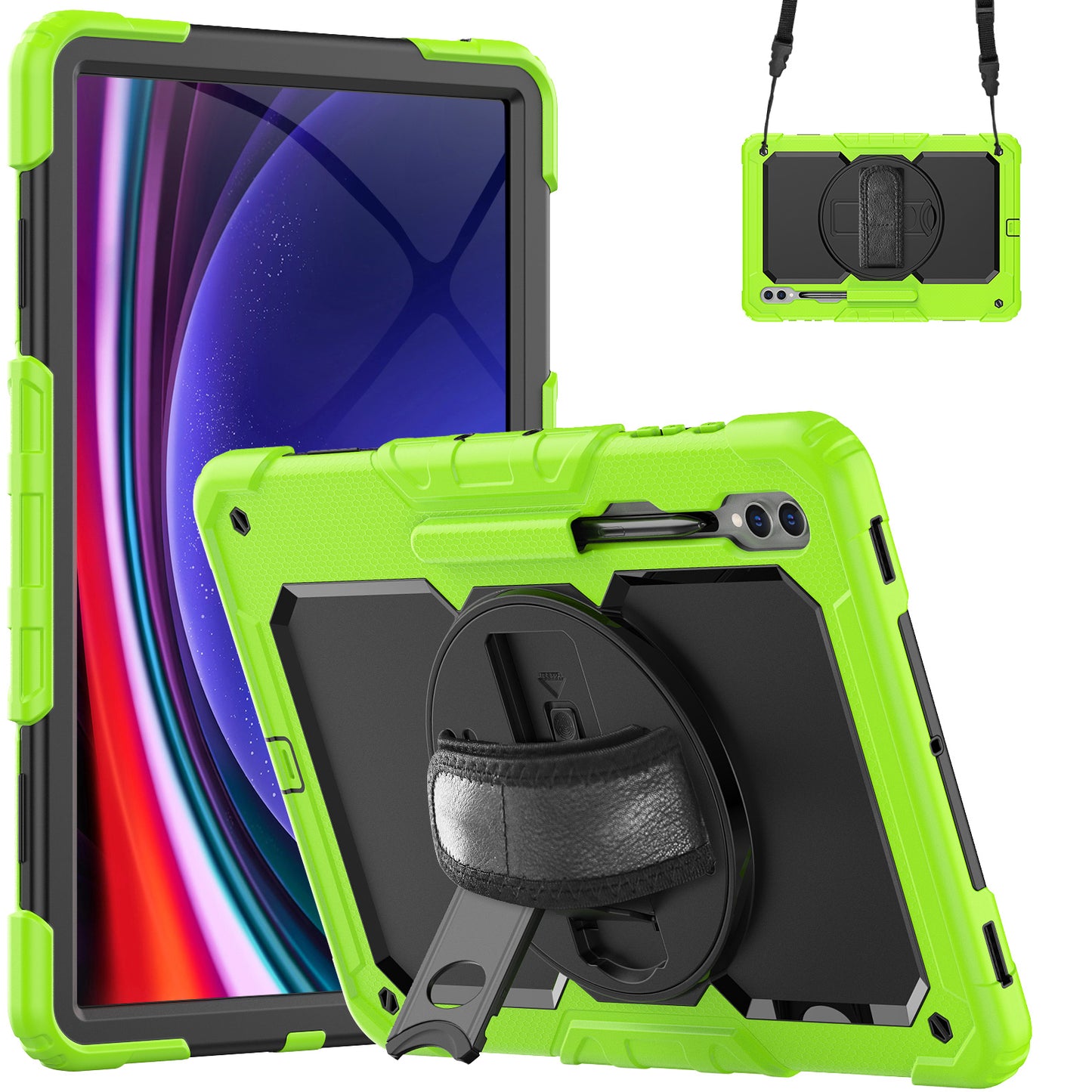 For Samsung Galaxy Tab S9 Ultra (SM-X910 / X916B / X918U) Shockproof Case PC+Silicone Tablet Kickstand Cover with PET Screen Film