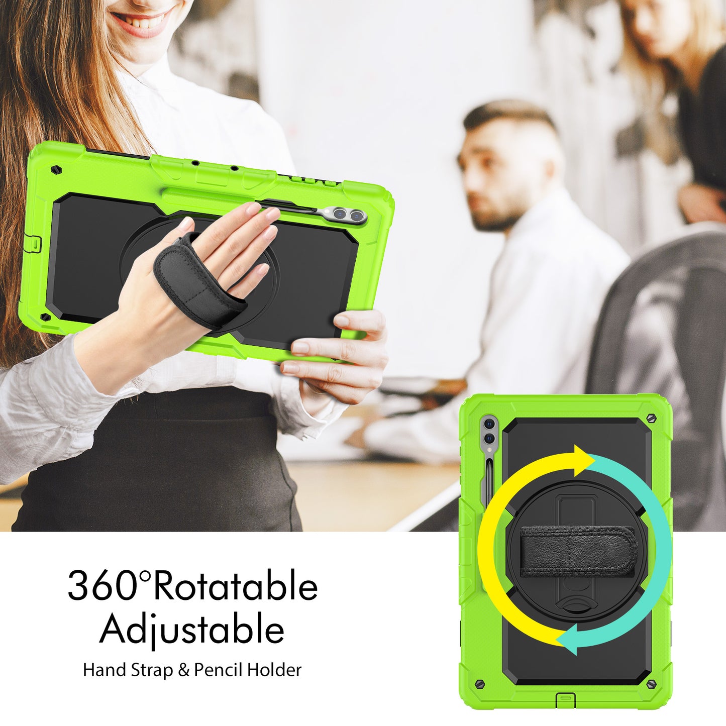 For Samsung Galaxy Tab S9 Ultra (SM-X910 / X916B / X918U) Shockproof Case PC+Silicone Tablet Kickstand Cover with PET Screen Film