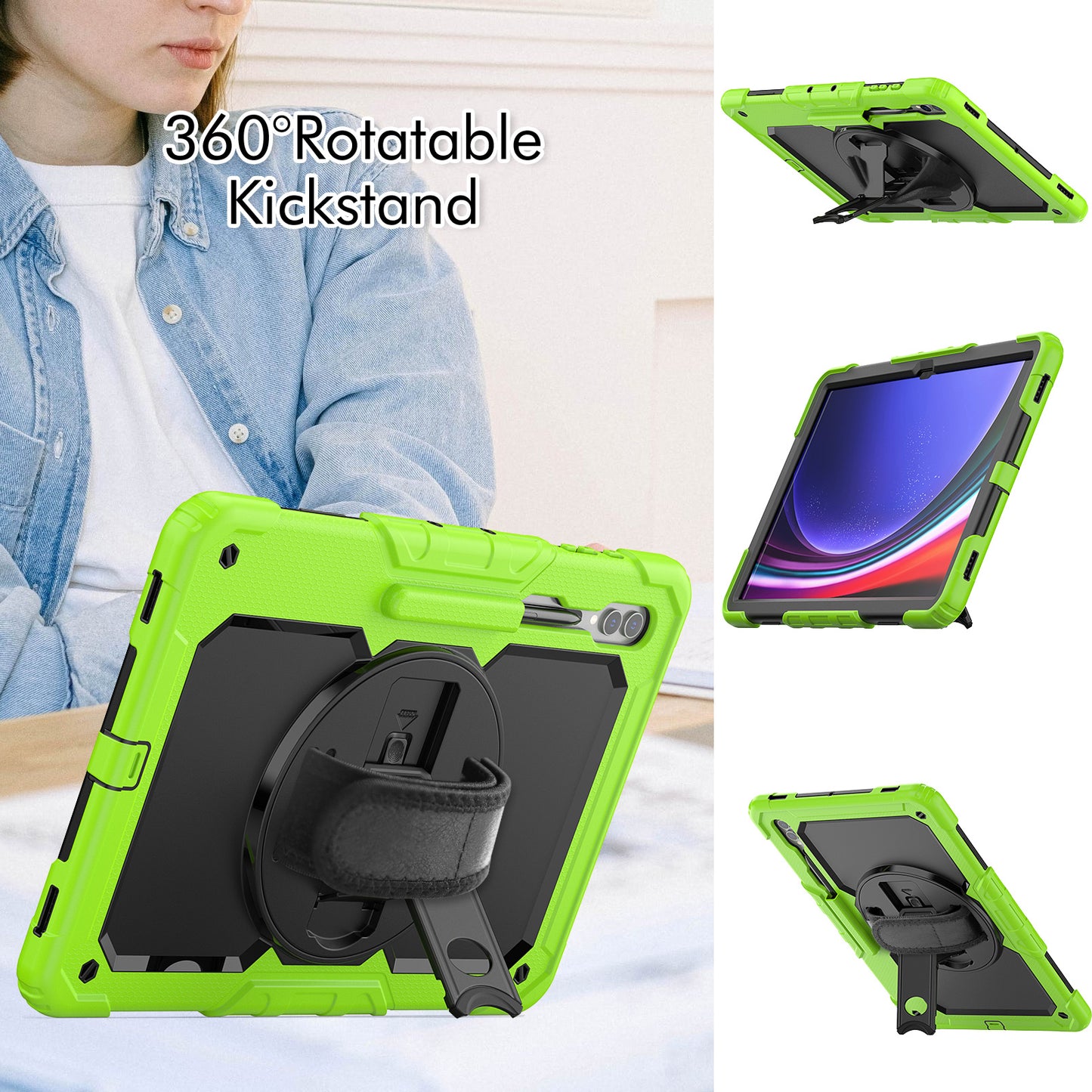 For Samsung Galaxy Tab S9 Ultra (SM-X910 / X916B / X918U) Shockproof Case PC+Silicone Tablet Kickstand Cover with PET Screen Film