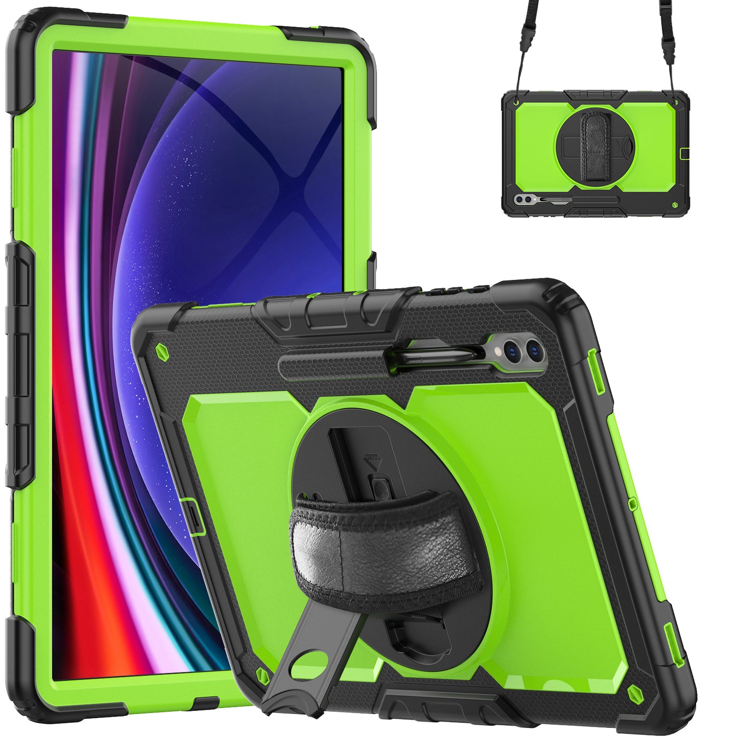 For Samsung Galaxy Tab S9 Ultra (SM-X910 / X916B / X918U) Shockproof Case PC+Silicone Tablet Kickstand Cover with PET Screen Film