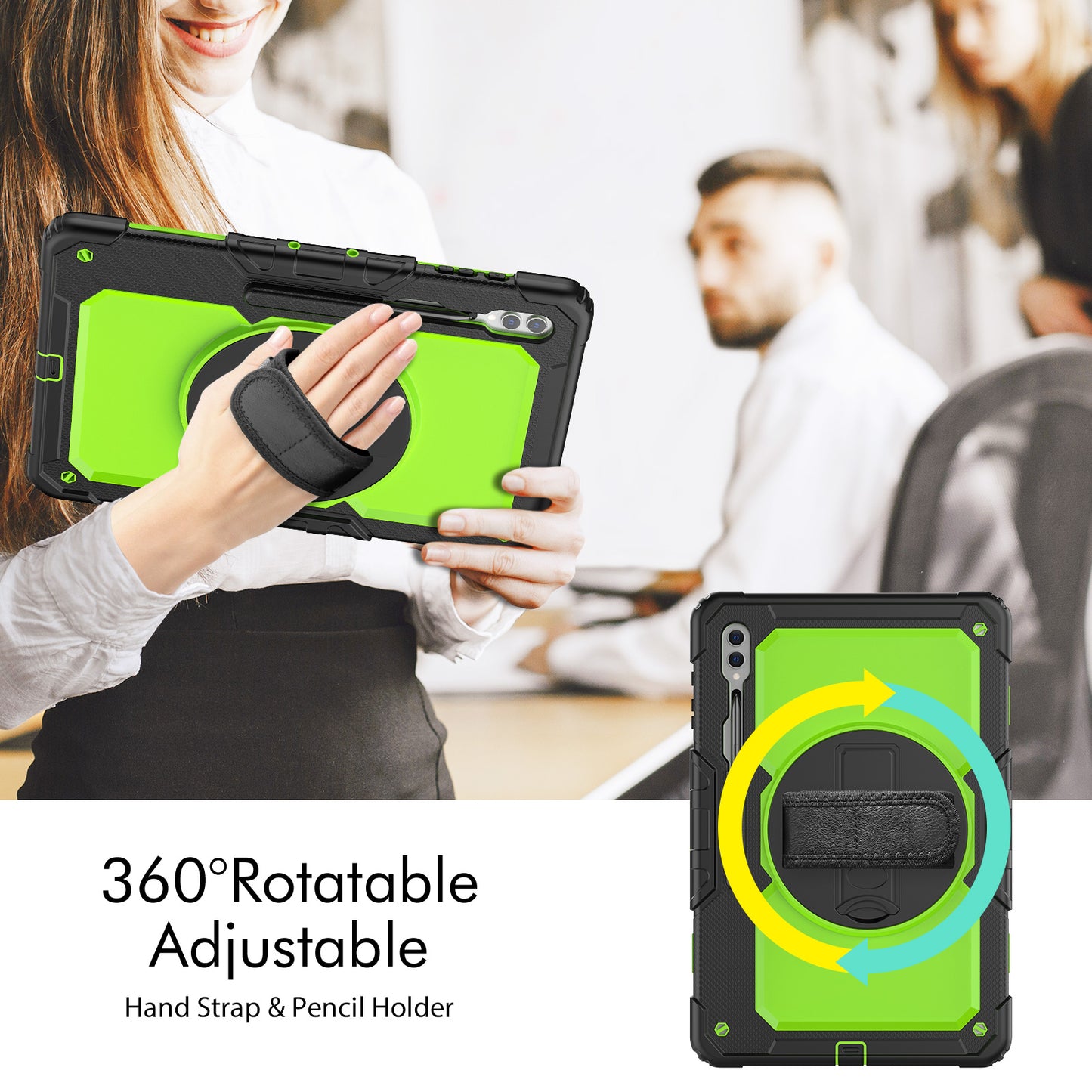 For Samsung Galaxy Tab S9 Ultra (SM-X910 / X916B / X918U) Shockproof Case PC+Silicone Tablet Kickstand Cover with PET Screen Film