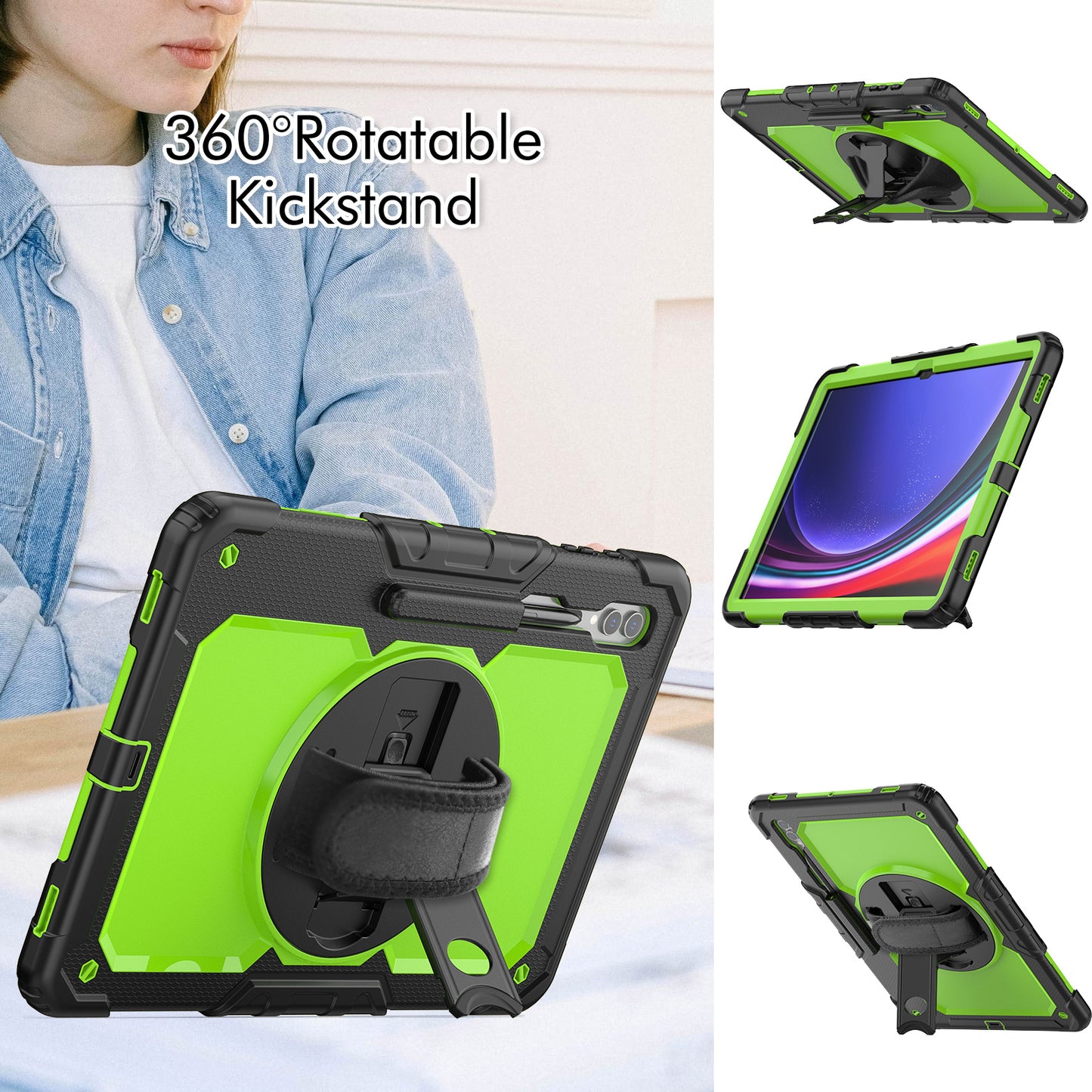 For Samsung Galaxy Tab S9 Ultra (SM-X910 / X916B / X918U) Shockproof Case PC+Silicone Tablet Kickstand Cover with PET Screen Film