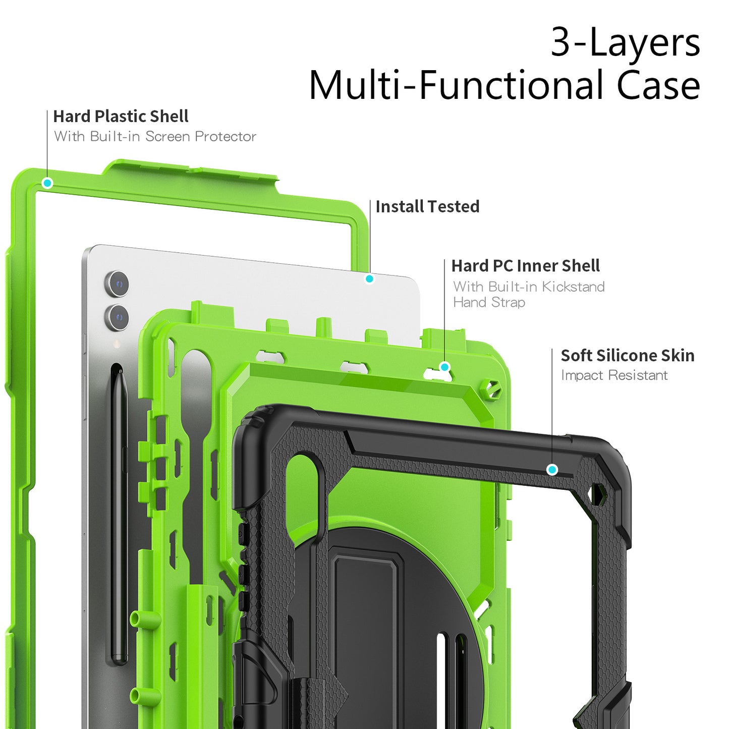 For Samsung Galaxy Tab S9 Ultra (SM-X910 / X916B / X918U) Shockproof Case PC+Silicone Tablet Kickstand Cover with PET Screen Film