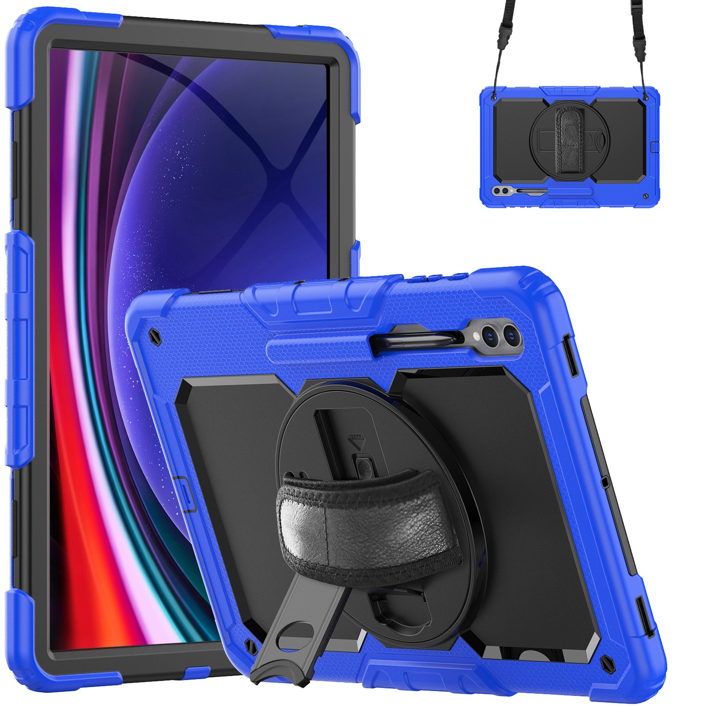For Samsung Galaxy Tab S9 Ultra (SM-X910 / X916B / X918U) Shockproof Case PC+Silicone Tablet Kickstand Cover with PET Screen Film