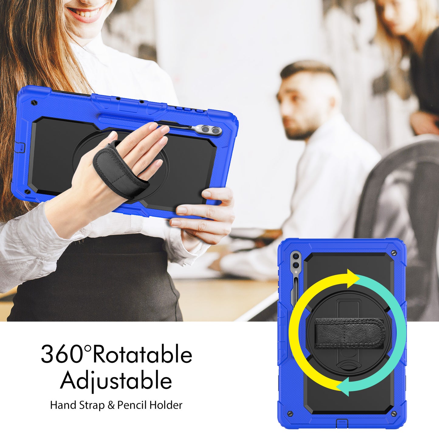 For Samsung Galaxy Tab S9 Ultra (SM-X910 / X916B / X918U) Shockproof Case PC+Silicone Tablet Kickstand Cover with PET Screen Film