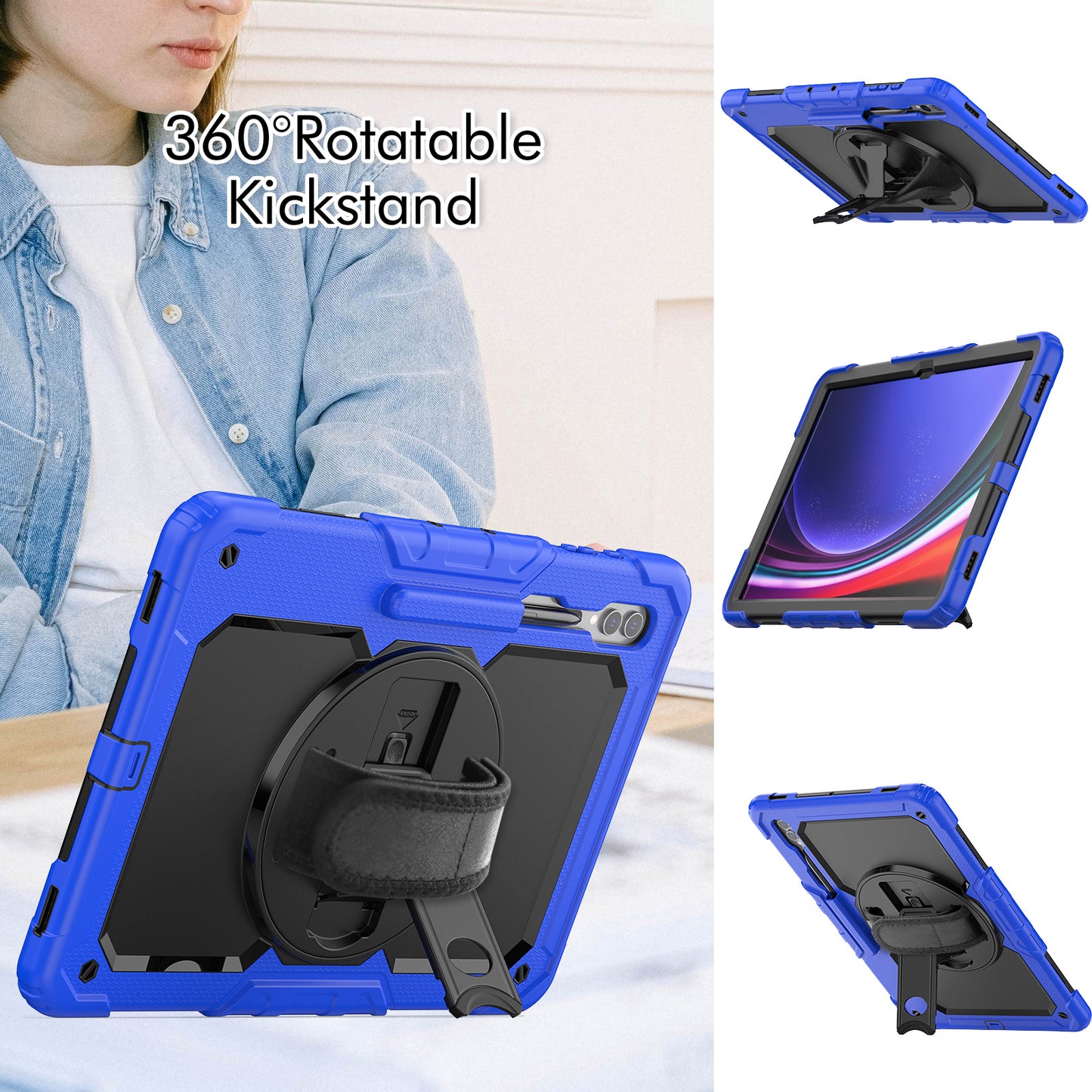 For Samsung Galaxy Tab S9 Ultra (SM-X910 / X916B / X918U) Shockproof Case PC+Silicone Tablet Kickstand Cover with PET Screen Film