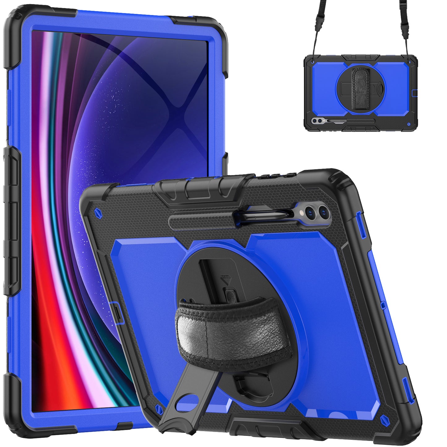 For Samsung Galaxy Tab S9 Ultra (SM-X910 / X916B / X918U) Shockproof Case PC+Silicone Tablet Kickstand Cover with PET Screen Film
