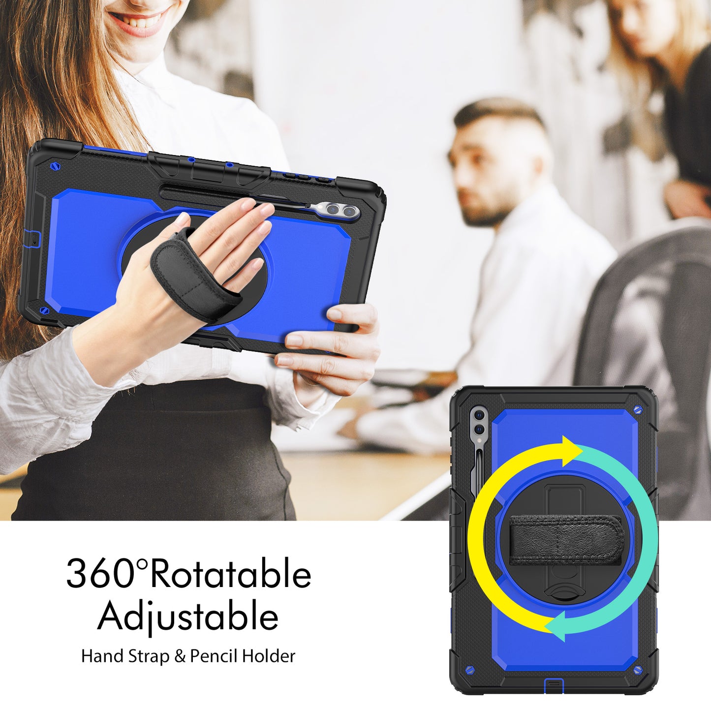 For Samsung Galaxy Tab S9 Ultra (SM-X910 / X916B / X918U) Shockproof Case PC+Silicone Tablet Kickstand Cover with PET Screen Film