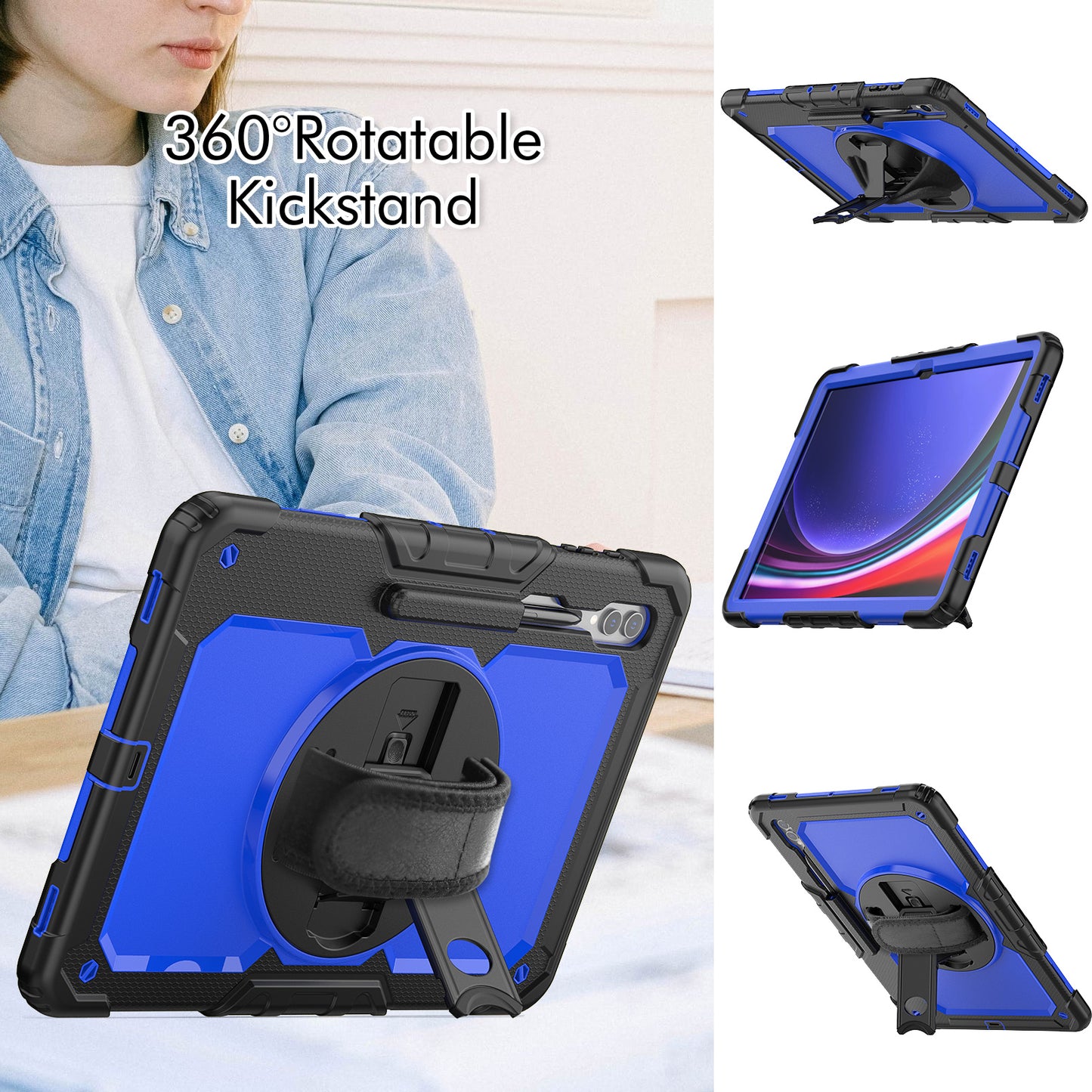 For Samsung Galaxy Tab S9 Ultra (SM-X910 / X916B / X918U) Shockproof Case PC+Silicone Tablet Kickstand Cover with PET Screen Film