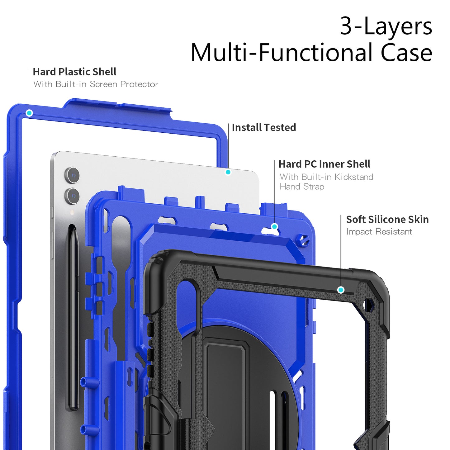For Samsung Galaxy Tab S9 Ultra (SM-X910 / X916B / X918U) Shockproof Case PC+Silicone Tablet Kickstand Cover with PET Screen Film