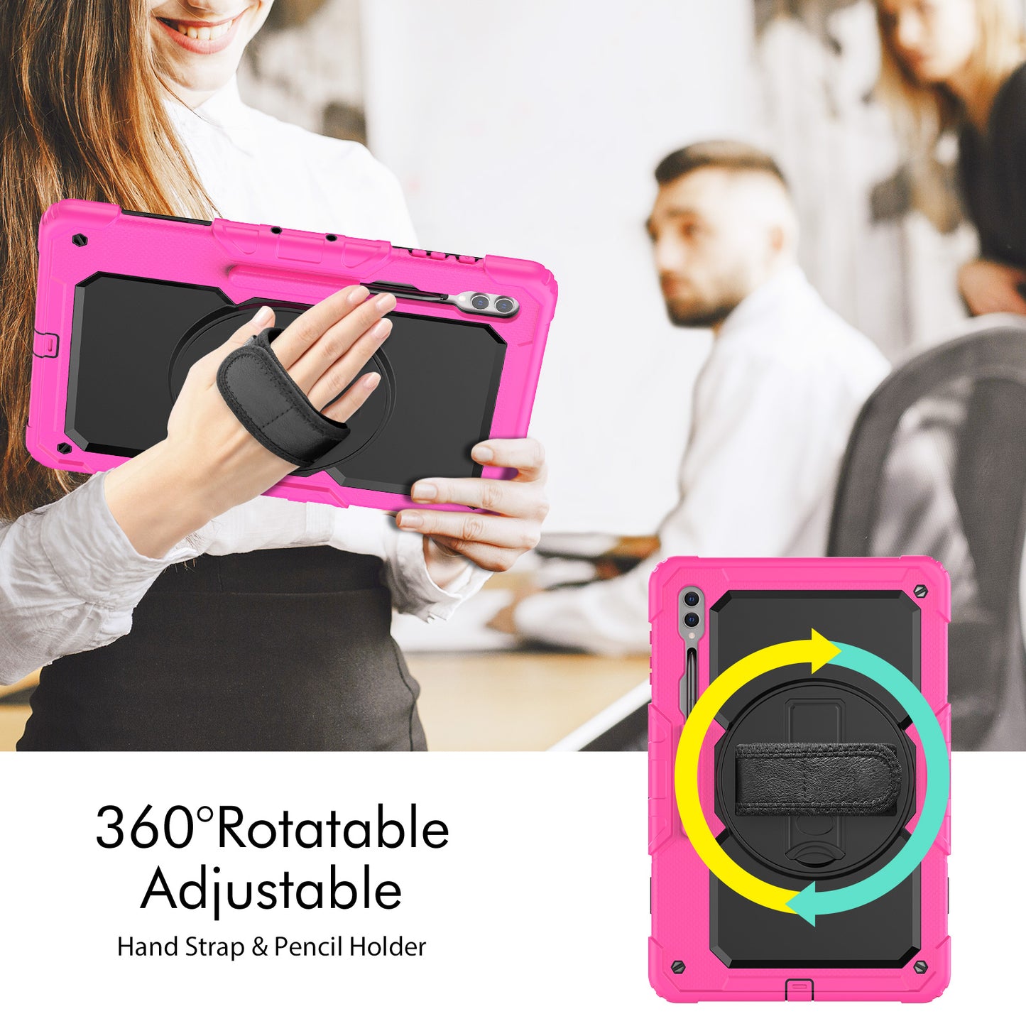 For Samsung Galaxy Tab S9 Ultra (SM-X910 / X916B / X918U) Shockproof Case PC+Silicone Tablet Kickstand Cover with PET Screen Film