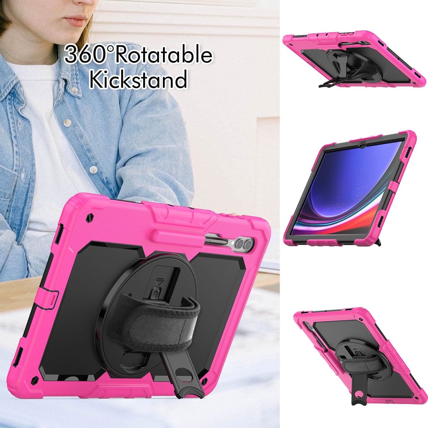For Samsung Galaxy Tab S9 Ultra (SM-X910 / X916B / X918U) Shockproof Case PC+Silicone Tablet Kickstand Cover with PET Screen Film