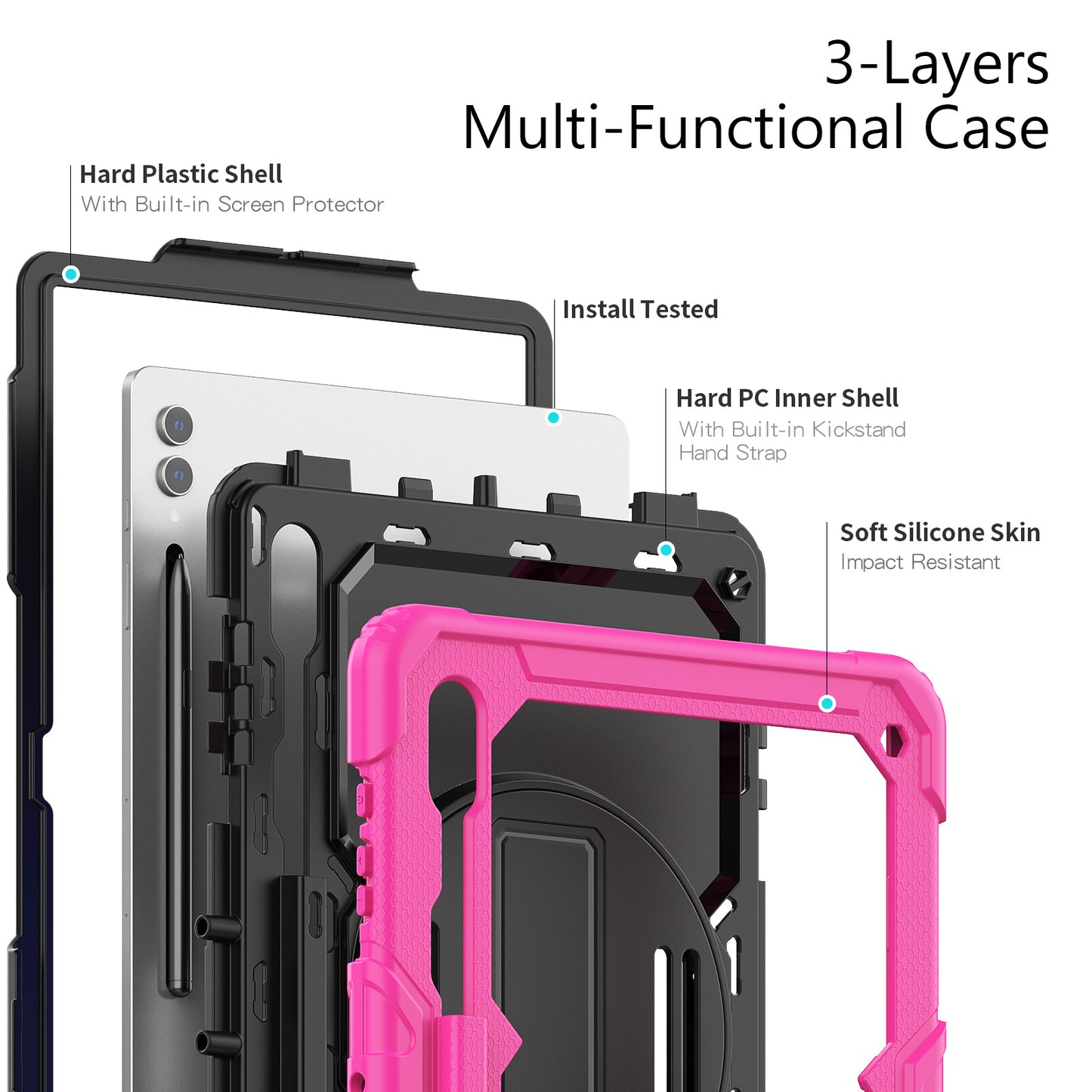 For Samsung Galaxy Tab S9 Ultra (SM-X910 / X916B / X918U) Shockproof Case PC+Silicone Tablet Kickstand Cover with PET Screen Film