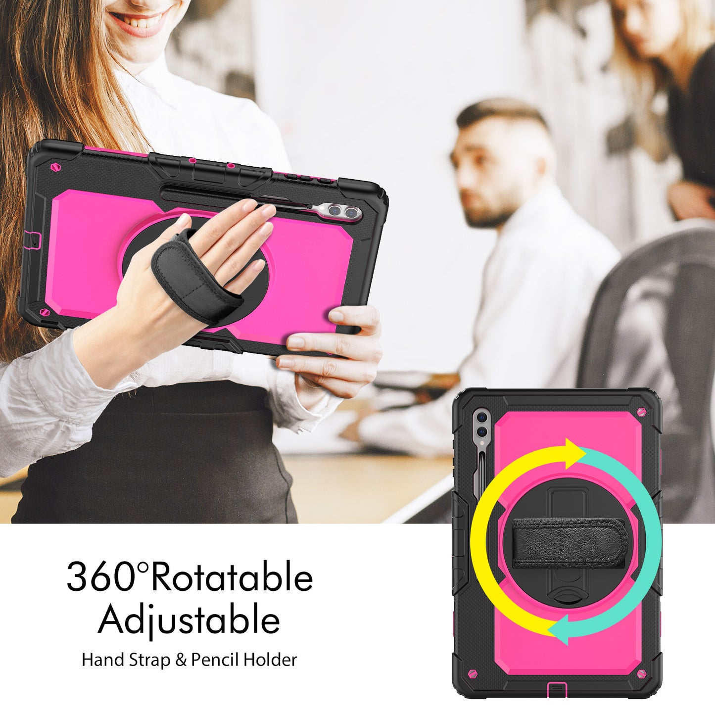 For Samsung Galaxy Tab S9 Ultra (SM-X910 / X916B / X918U) Shockproof Case PC+Silicone Tablet Kickstand Cover with PET Screen Film