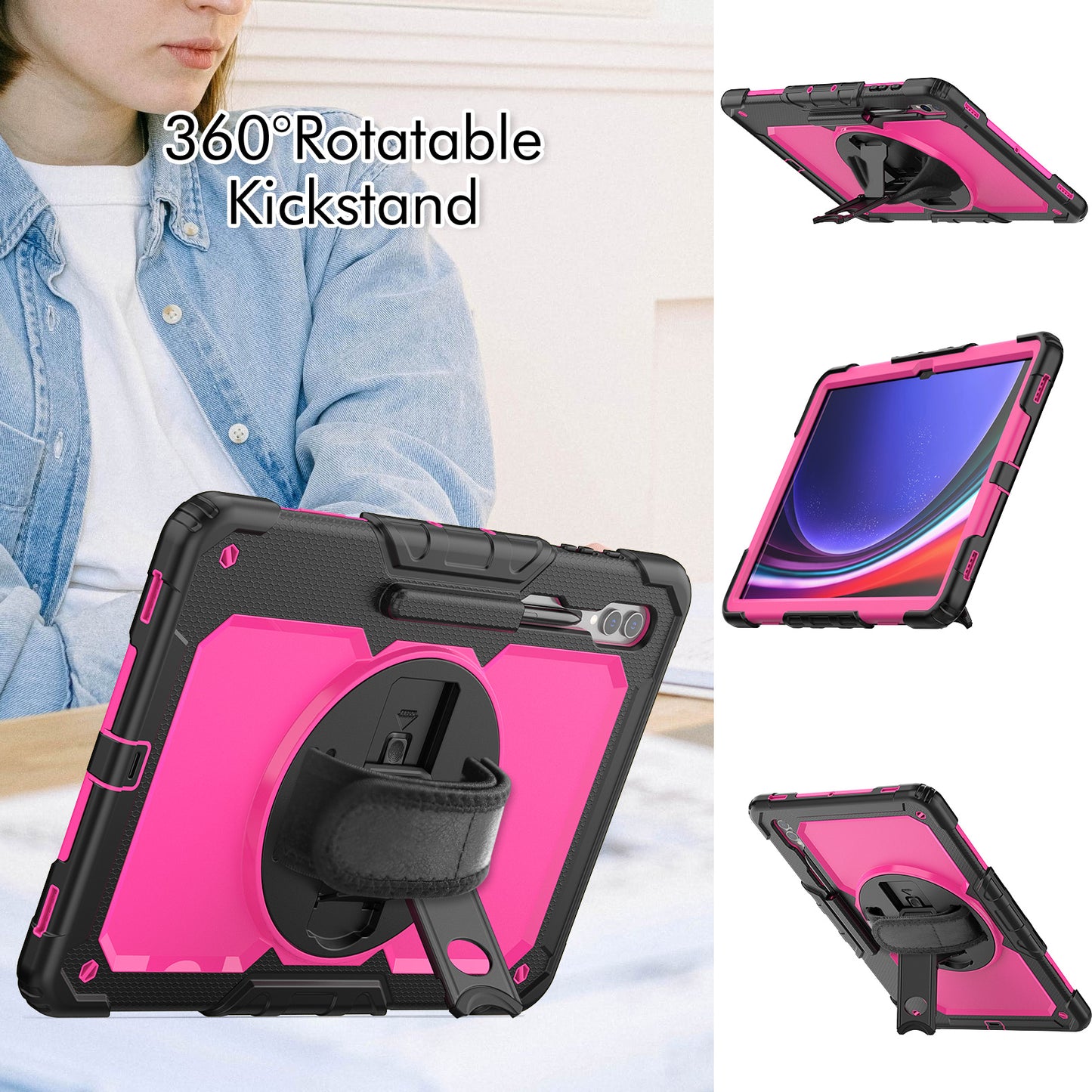For Samsung Galaxy Tab S9 Ultra (SM-X910 / X916B / X918U) Shockproof Case PC+Silicone Tablet Kickstand Cover with PET Screen Film