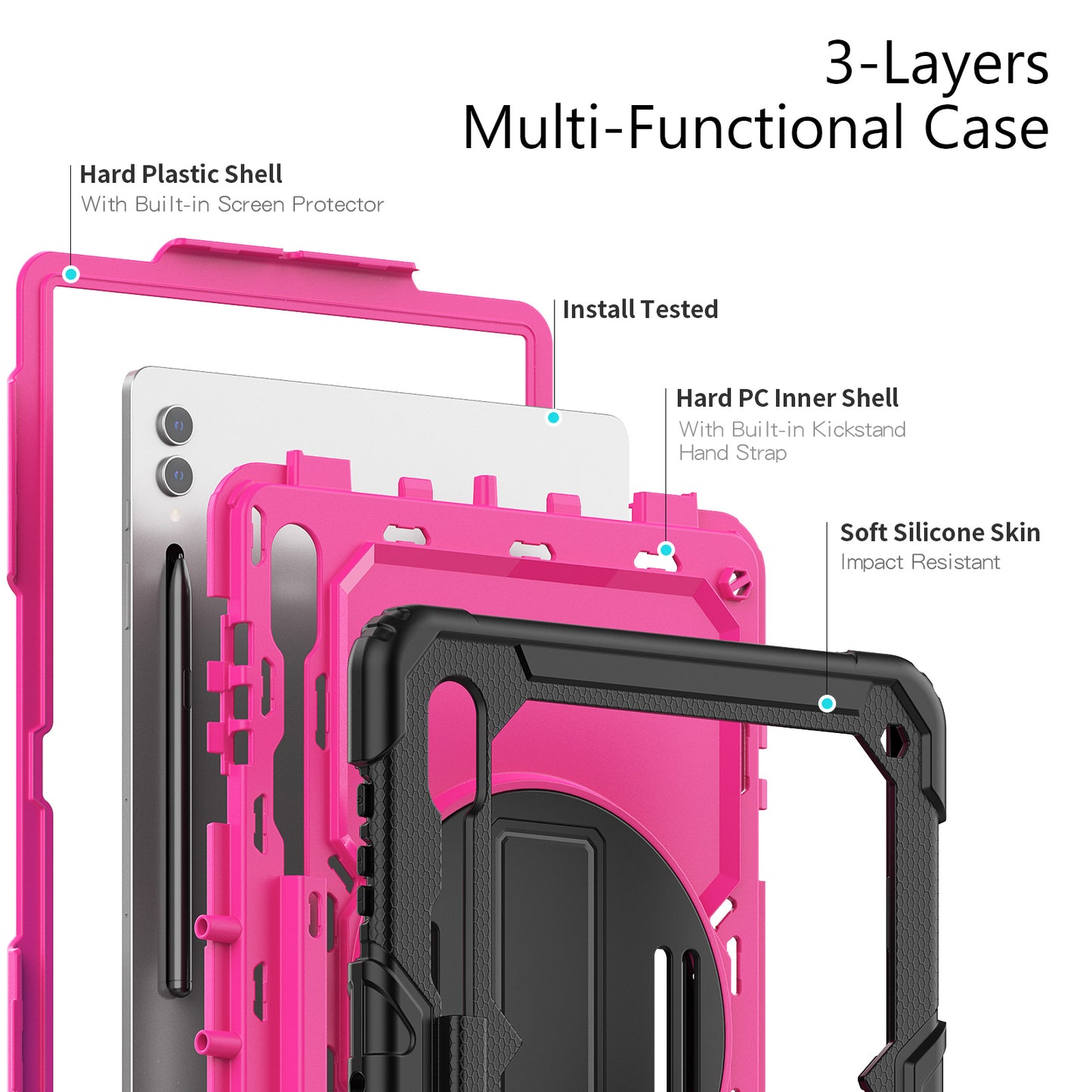 For Samsung Galaxy Tab S9 Ultra (SM-X910 / X916B / X918U) Shockproof Case PC+Silicone Tablet Kickstand Cover with PET Screen Film