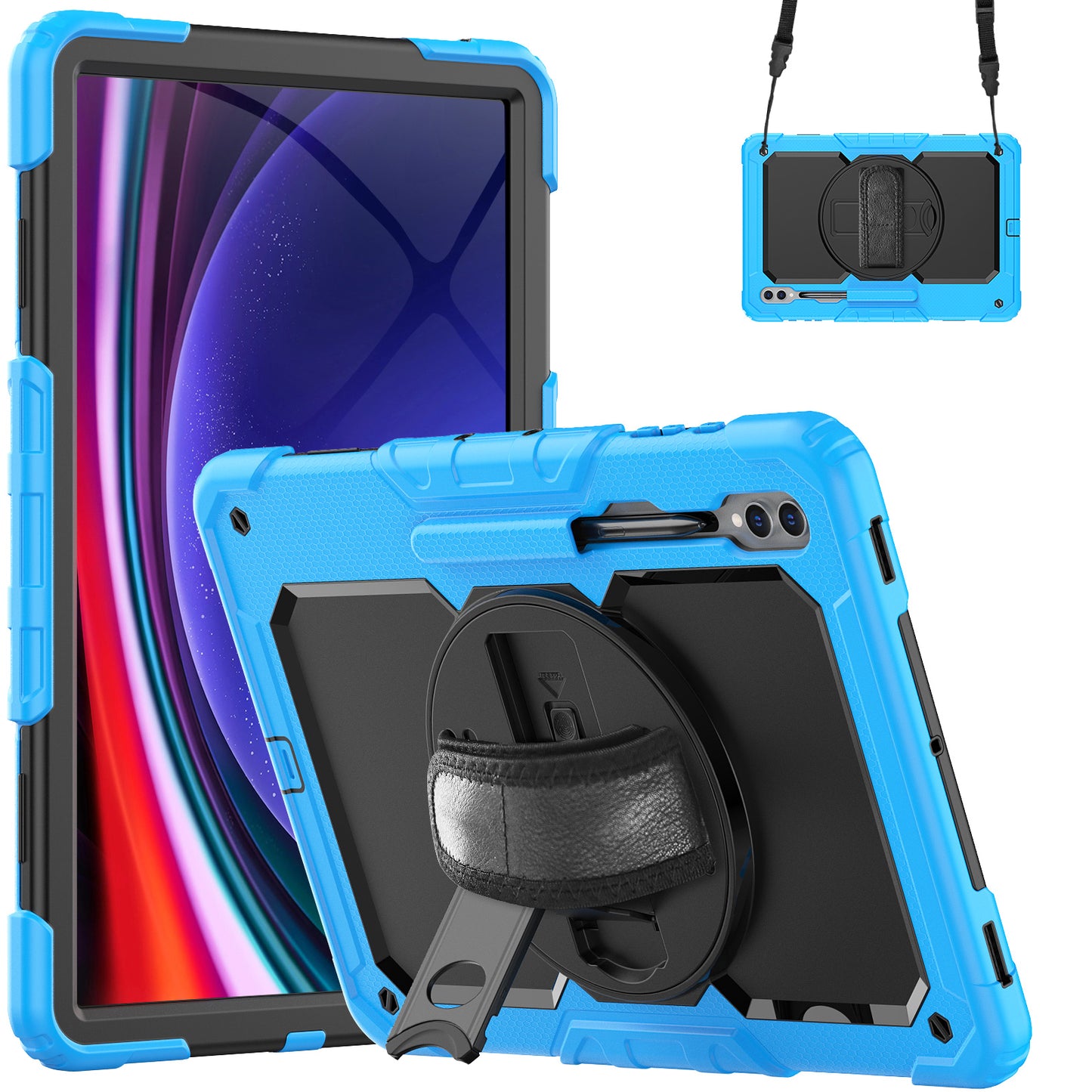 For Samsung Galaxy Tab S9 Ultra (SM-X910 / X916B / X918U) Shockproof Case PC+Silicone Tablet Kickstand Cover with PET Screen Film