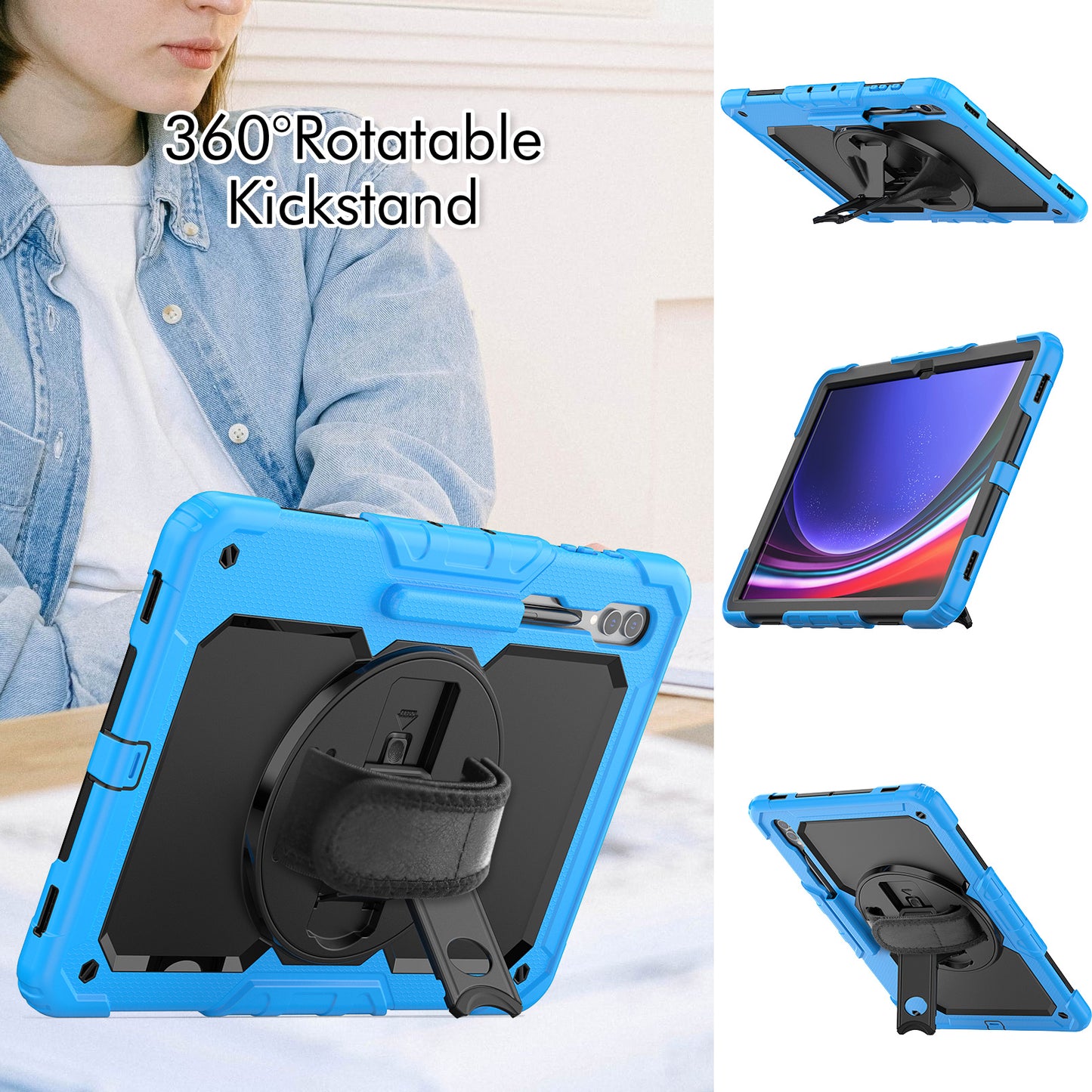 For Samsung Galaxy Tab S9 Ultra (SM-X910 / X916B / X918U) Shockproof Case PC+Silicone Tablet Kickstand Cover with PET Screen Film