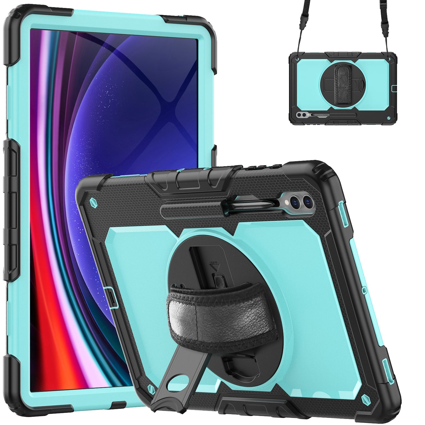 For Samsung Galaxy Tab S9 Ultra (SM-X910 / X916B / X918U) Shockproof Case PC+Silicone Tablet Kickstand Cover with PET Screen Film