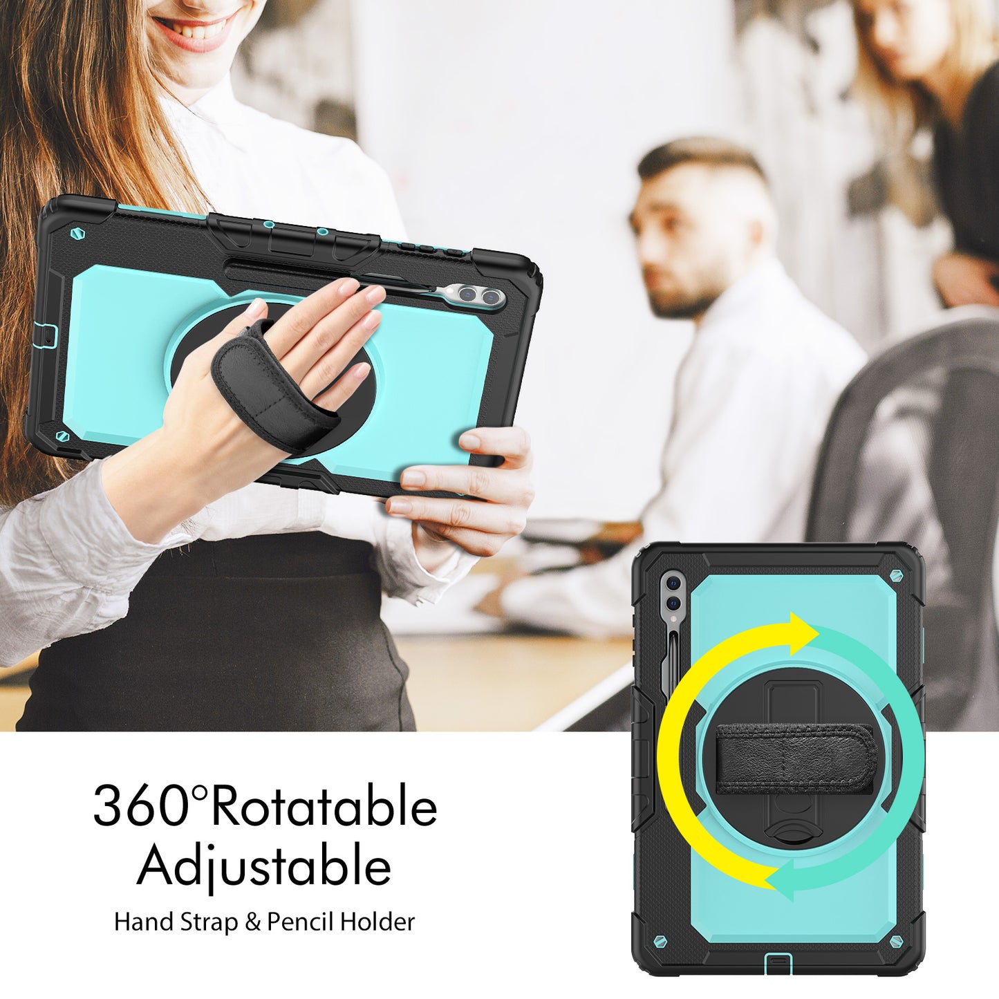 For Samsung Galaxy Tab S9 Ultra (SM-X910 / X916B / X918U) Shockproof Case PC+Silicone Tablet Kickstand Cover with PET Screen Film