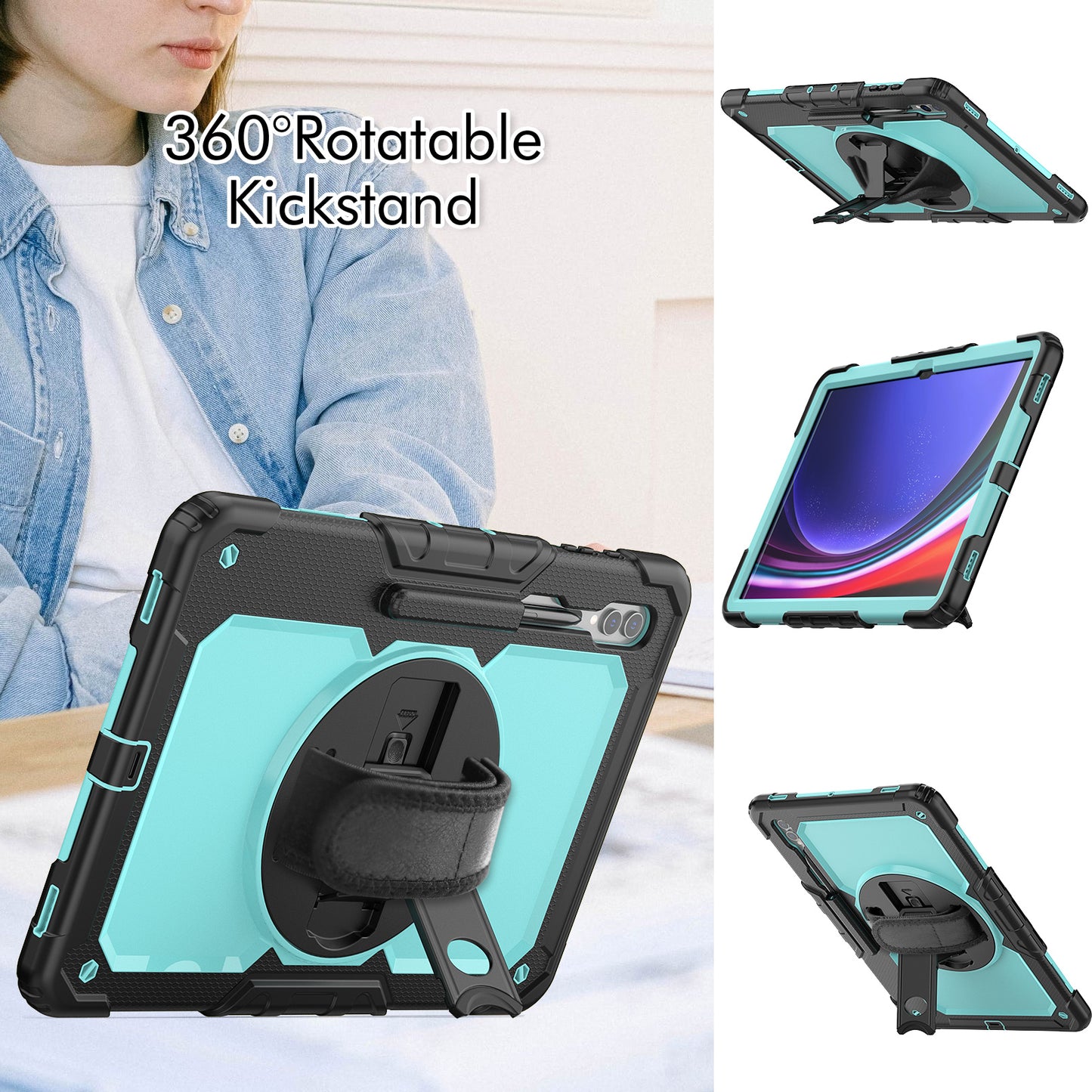 For Samsung Galaxy Tab S9 Ultra (SM-X910 / X916B / X918U) Shockproof Case PC+Silicone Tablet Kickstand Cover with PET Screen Film