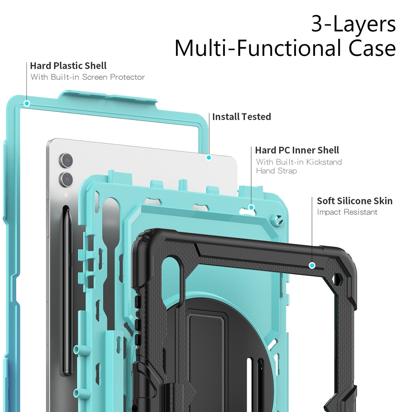 For Samsung Galaxy Tab S9 Ultra (SM-X910 / X916B / X918U) Shockproof Case PC+Silicone Tablet Kickstand Cover with PET Screen Film