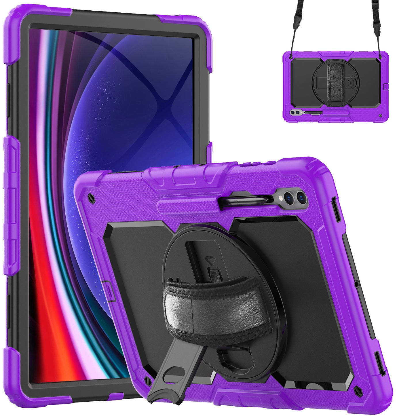 For Samsung Galaxy Tab S9 Ultra (SM-X910 / X916B / X918U) Shockproof Case PC+Silicone Tablet Kickstand Cover with PET Screen Film