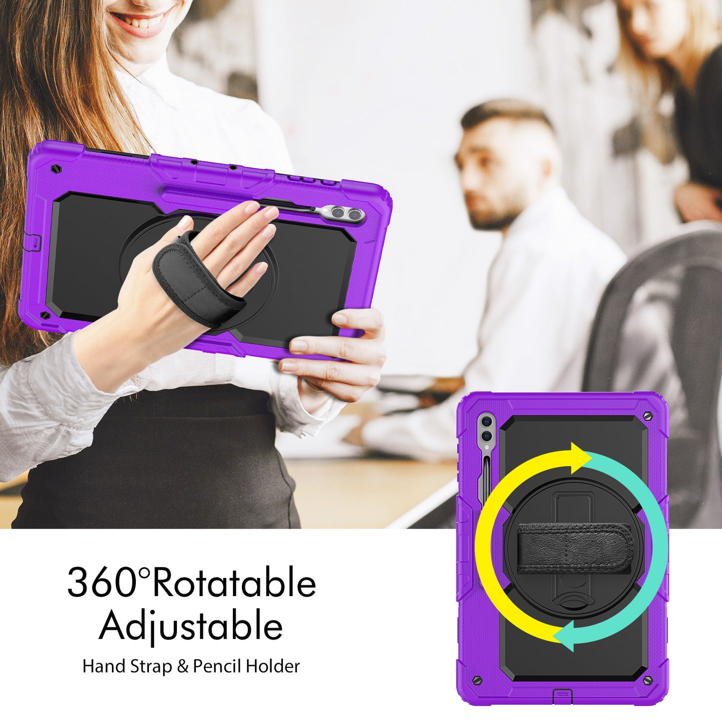 For Samsung Galaxy Tab S9 Ultra (SM-X910 / X916B / X918U) Shockproof Case PC+Silicone Tablet Kickstand Cover with PET Screen Film