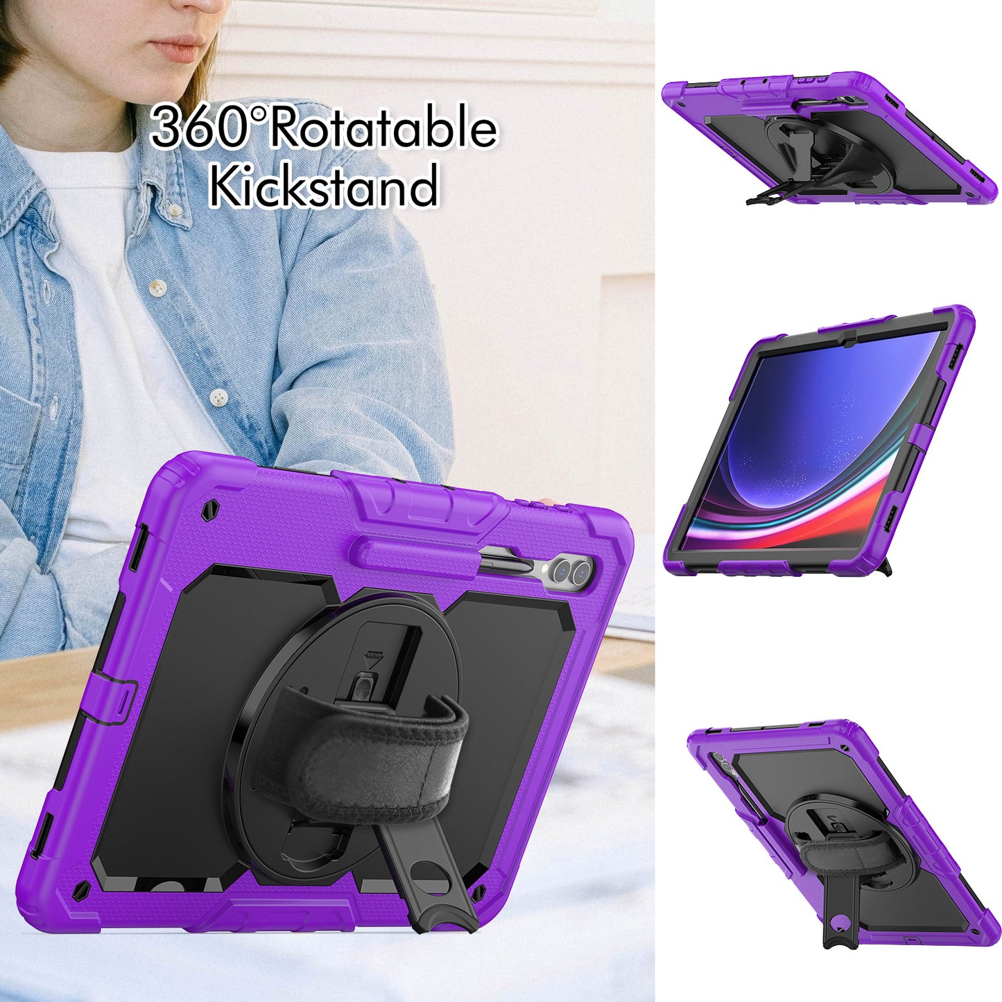 For Samsung Galaxy Tab S9 Ultra (SM-X910 / X916B / X918U) Shockproof Case PC+Silicone Tablet Kickstand Cover with PET Screen Film