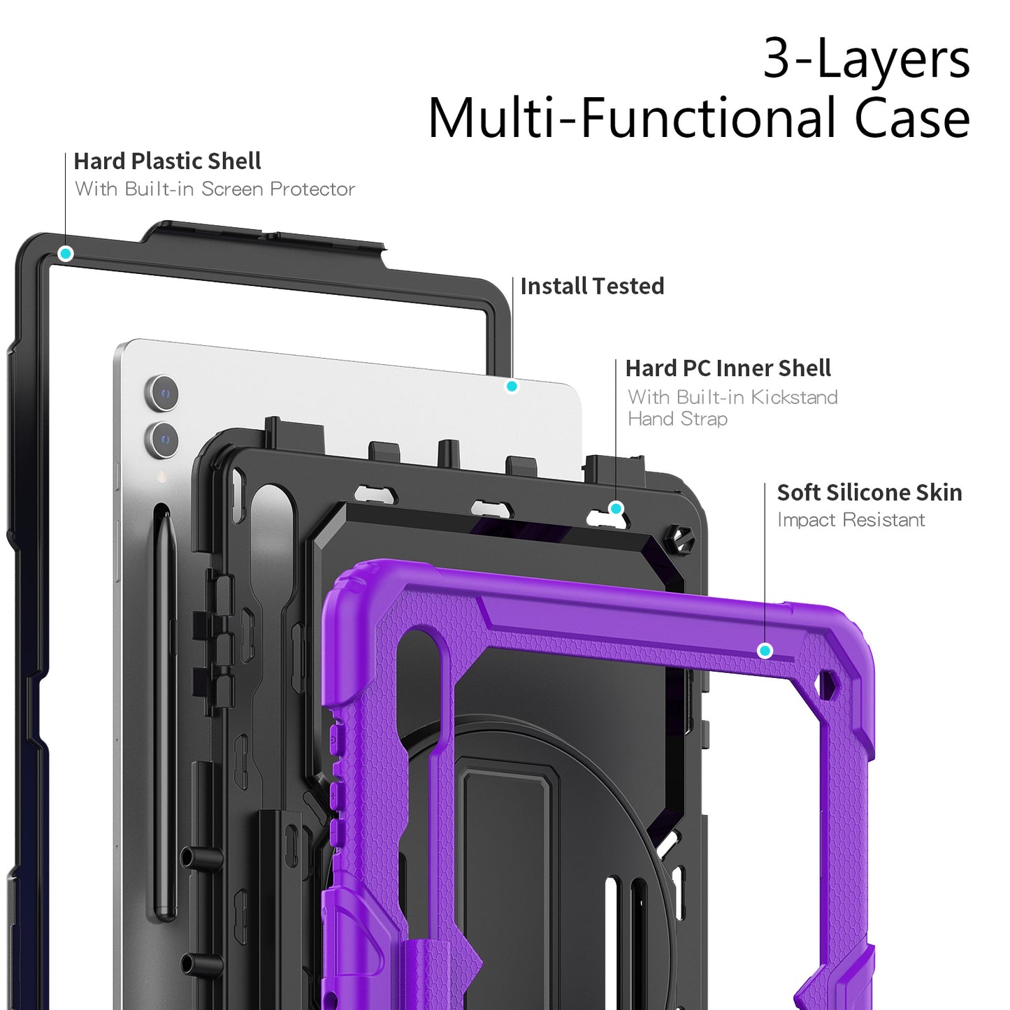 For Samsung Galaxy Tab S9 Ultra (SM-X910 / X916B / X918U) Shockproof Case PC+Silicone Tablet Kickstand Cover with PET Screen Film