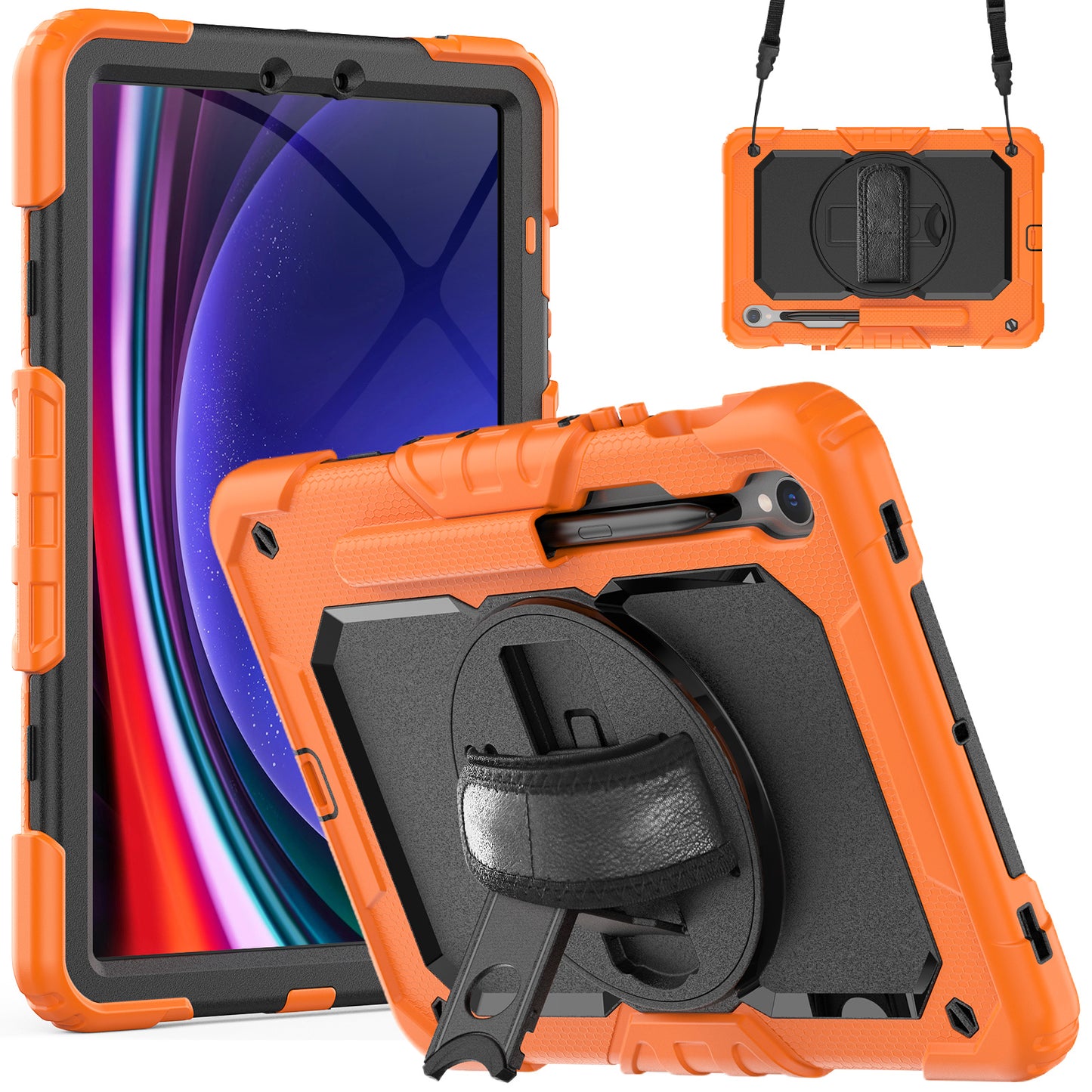 For Samsung Galaxy Tab S9 (X710 / X716B / X718U) PC+Silicone Kickstand Case Anti-Drop Tablet Cover with PET Screen Film