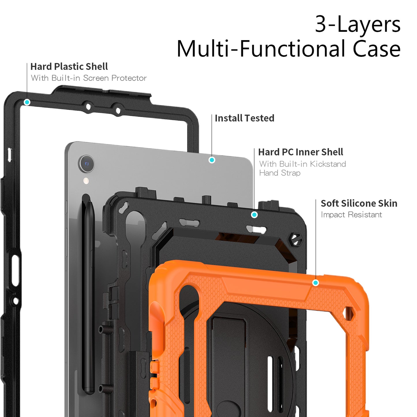 For Samsung Galaxy Tab S9 (X710 / X716B / X718U) PC+Silicone Kickstand Case Anti-Drop Tablet Cover with PET Screen Film
