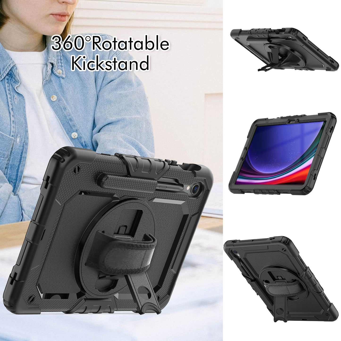 For Samsung Galaxy Tab S9 (X710 / X716B / X718U) PC+Silicone Kickstand Case Anti-Drop Tablet Cover with PET Screen Film