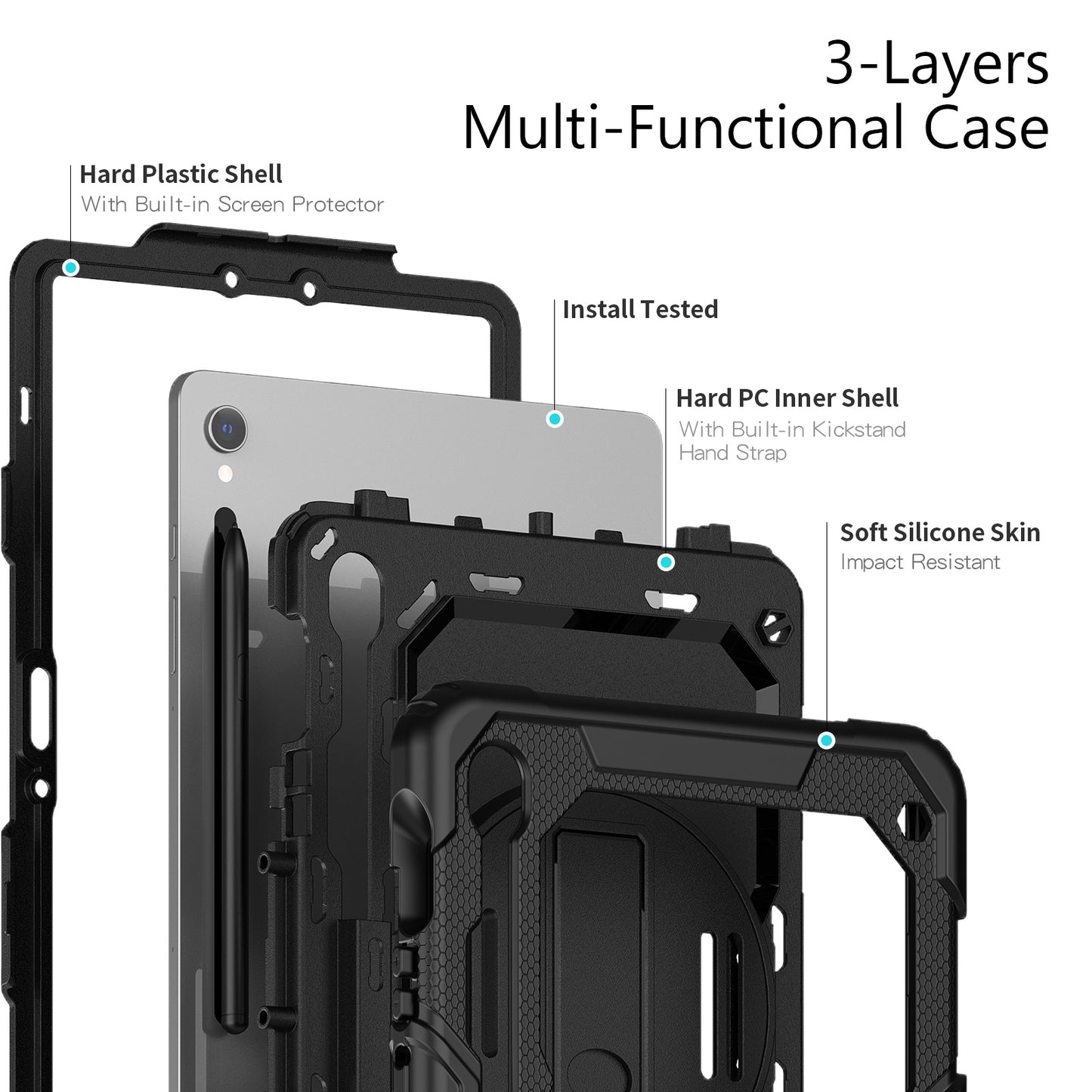 For Samsung Galaxy Tab S9 (X710 / X716B / X718U) PC+Silicone Kickstand Case Anti-Drop Tablet Cover with PET Screen Film