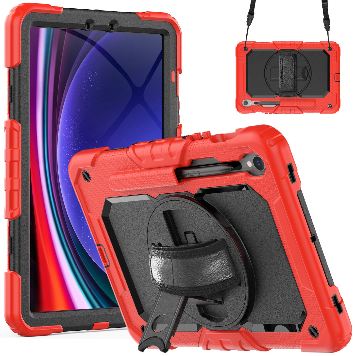 For Samsung Galaxy Tab S9 (X710 / X716B / X718U) PC+Silicone Kickstand Case Anti-Drop Tablet Cover with PET Screen Film