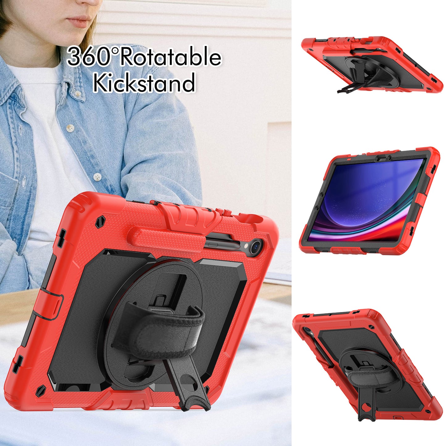 For Samsung Galaxy Tab S9 (X710 / X716B / X718U) PC+Silicone Kickstand Case Anti-Drop Tablet Cover with PET Screen Film