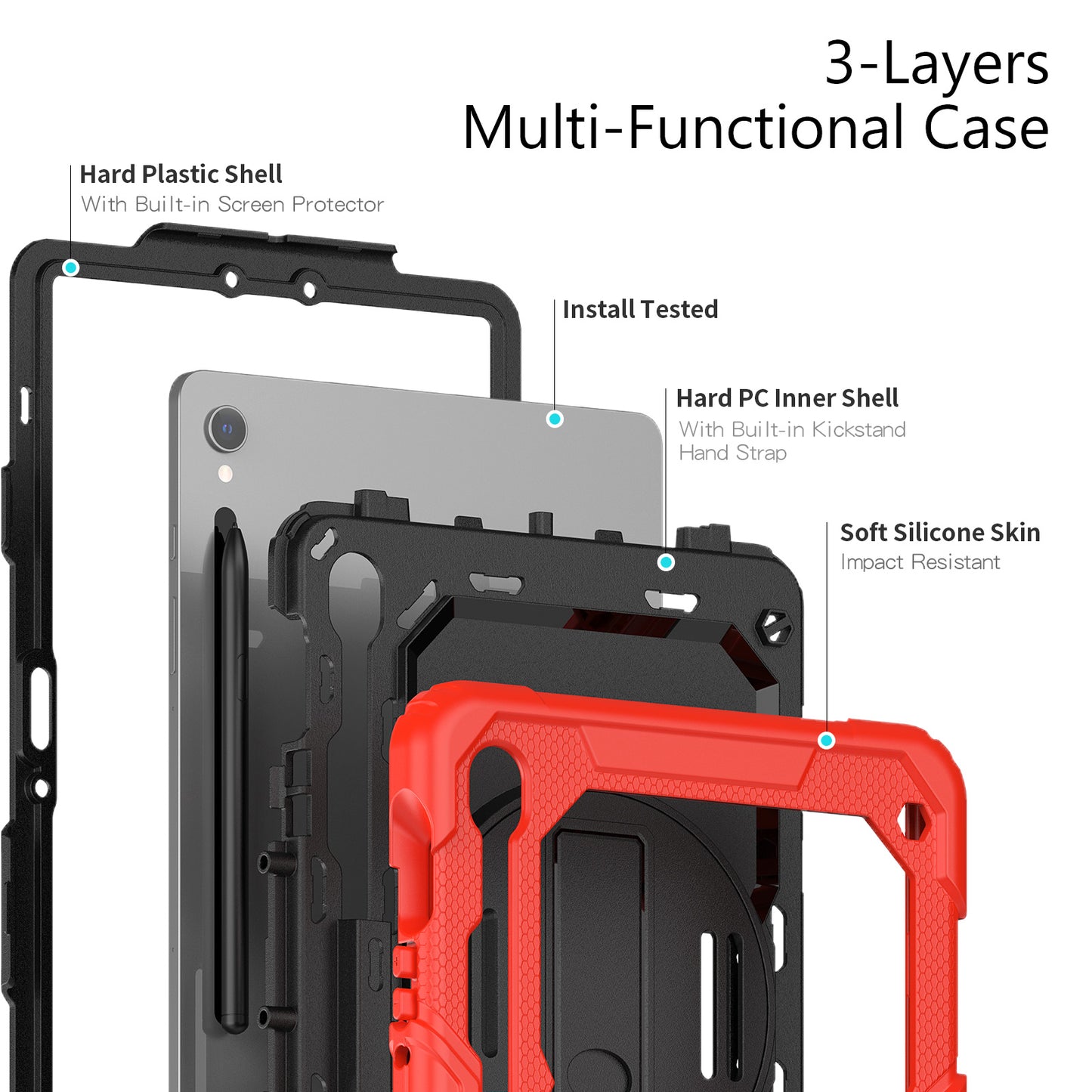 For Samsung Galaxy Tab S9 (X710 / X716B / X718U) PC+Silicone Kickstand Case Anti-Drop Tablet Cover with PET Screen Film