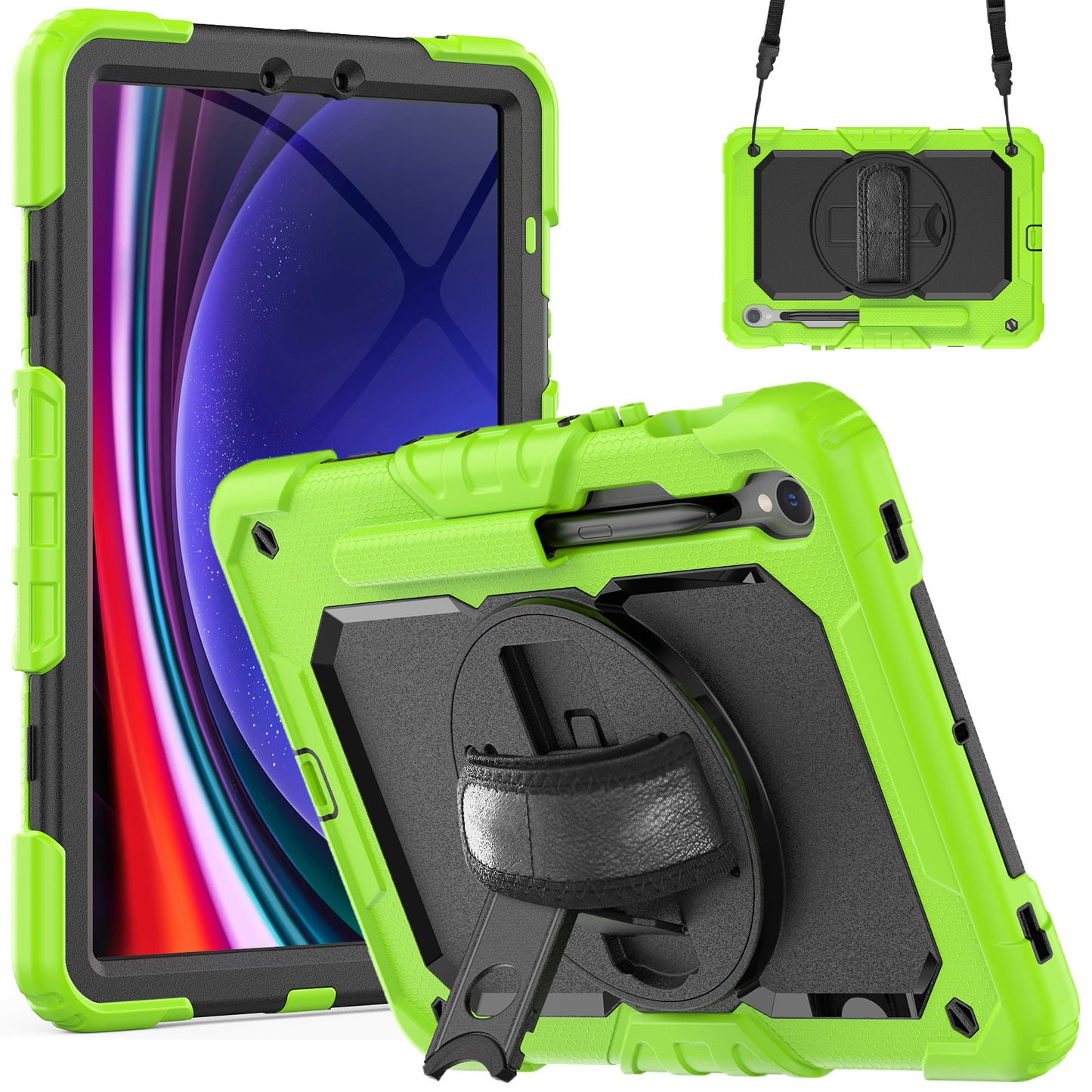 For Samsung Galaxy Tab S9 (X710 / X716B / X718U) PC+Silicone Kickstand Case Anti-Drop Tablet Cover with PET Screen Film