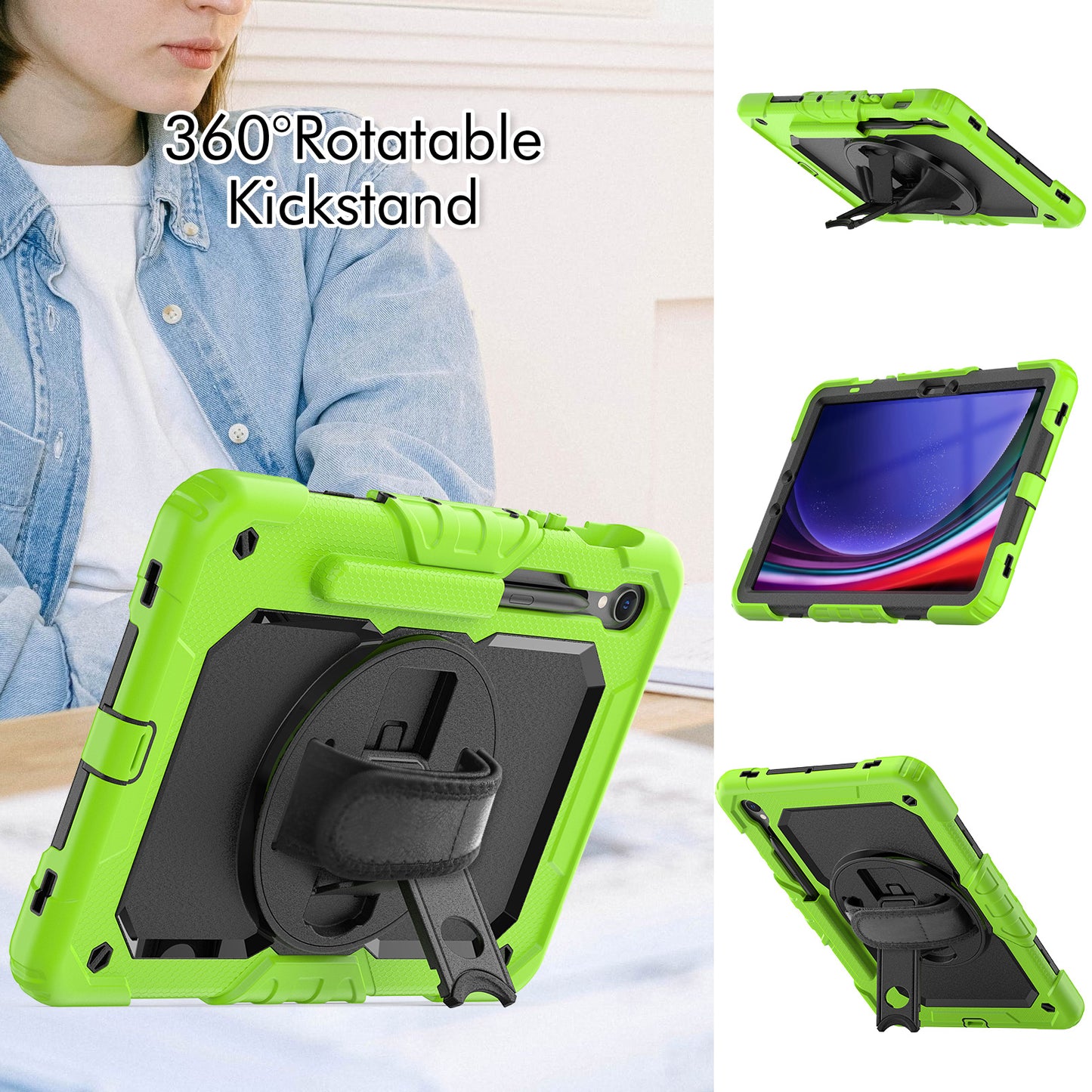 For Samsung Galaxy Tab S9 (X710 / X716B / X718U) PC+Silicone Kickstand Case Anti-Drop Tablet Cover with PET Screen Film