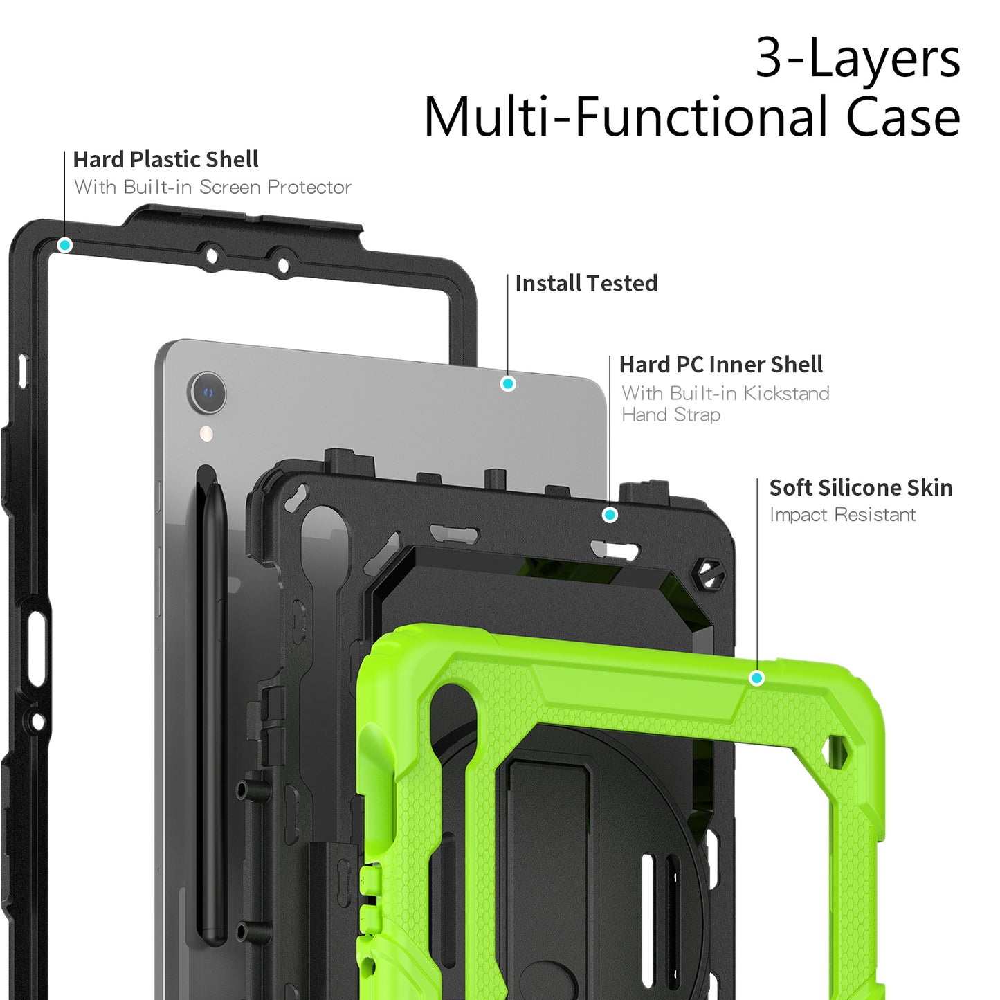 For Samsung Galaxy Tab S9 (X710 / X716B / X718U) PC+Silicone Kickstand Case Anti-Drop Tablet Cover with PET Screen Film