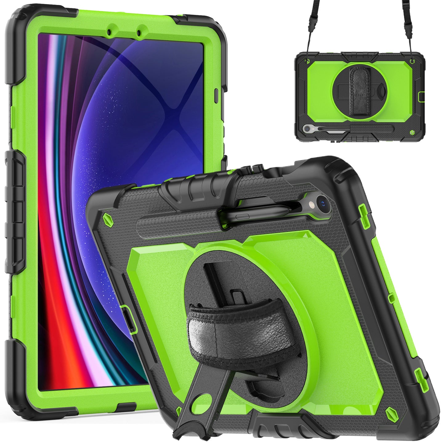 For Samsung Galaxy Tab S9 (X710 / X716B / X718U) PC+Silicone Kickstand Case Anti-Drop Tablet Cover with PET Screen Film