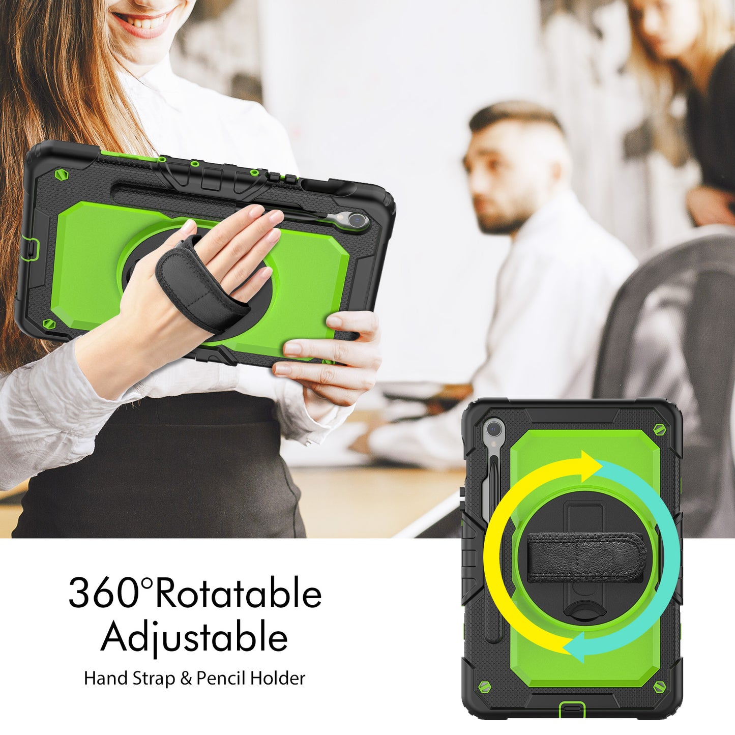 For Samsung Galaxy Tab S9 (X710 / X716B / X718U) PC+Silicone Kickstand Case Anti-Drop Tablet Cover with PET Screen Film