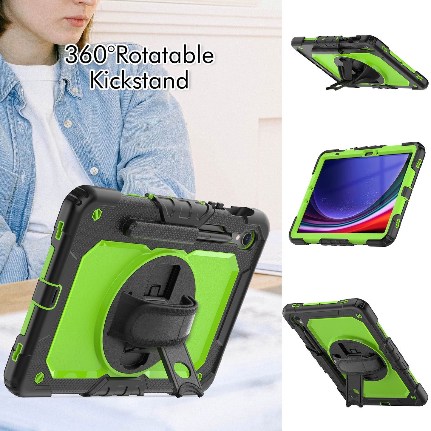 For Samsung Galaxy Tab S9 (X710 / X716B / X718U) PC+Silicone Kickstand Case Anti-Drop Tablet Cover with PET Screen Film