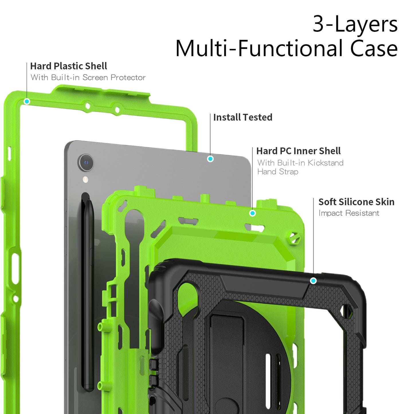 For Samsung Galaxy Tab S9 (X710 / X716B / X718U) PC+Silicone Kickstand Case Anti-Drop Tablet Cover with PET Screen Film