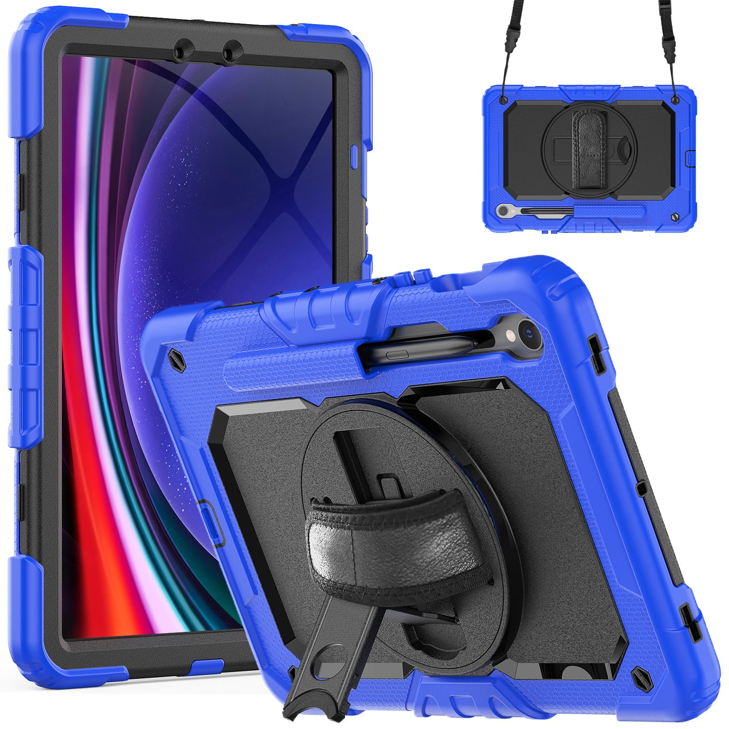 For Samsung Galaxy Tab S9 (X710 / X716B / X718U) PC+Silicone Kickstand Case Anti-Drop Tablet Cover with PET Screen Film