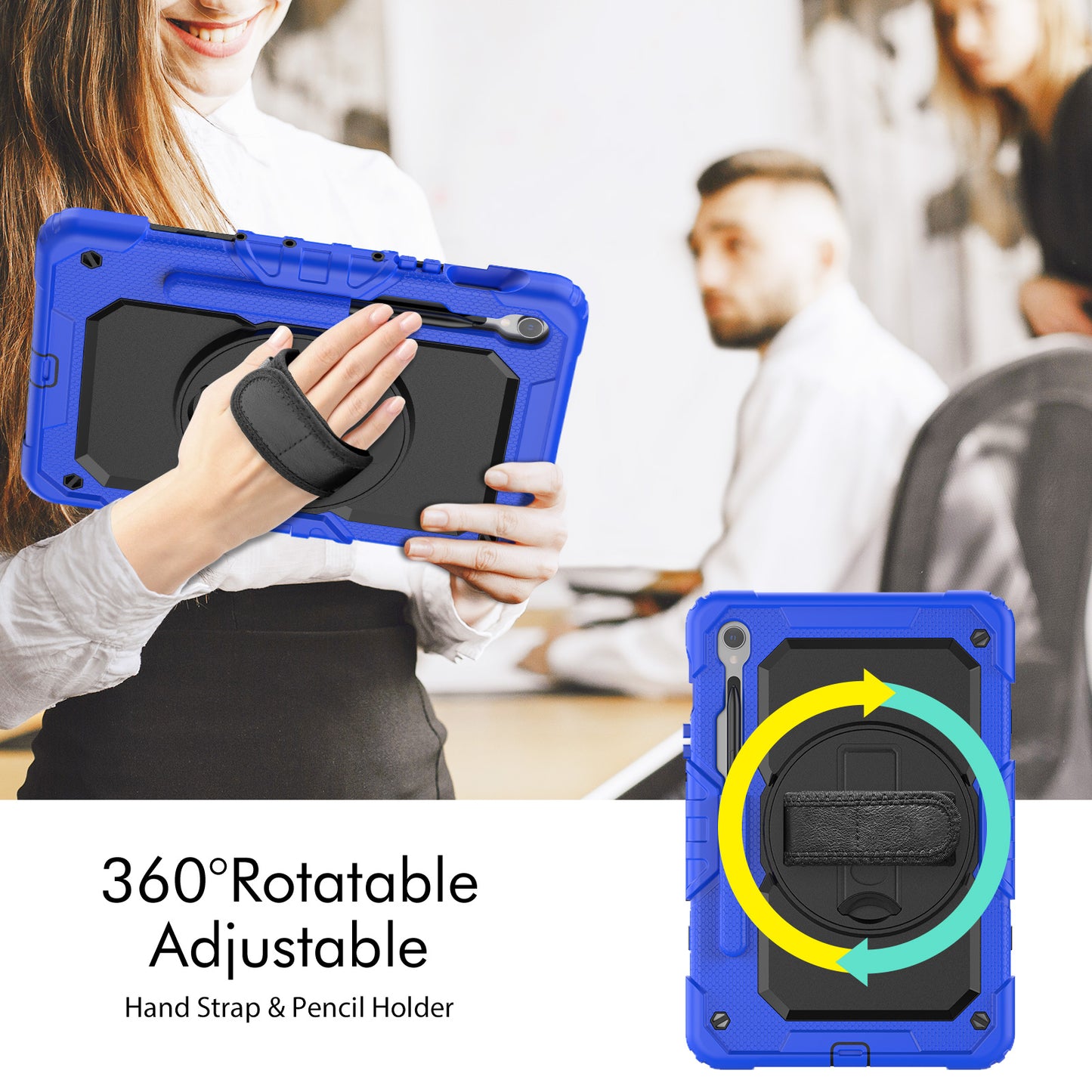 For Samsung Galaxy Tab S9 (X710 / X716B / X718U) PC+Silicone Kickstand Case Anti-Drop Tablet Cover with PET Screen Film