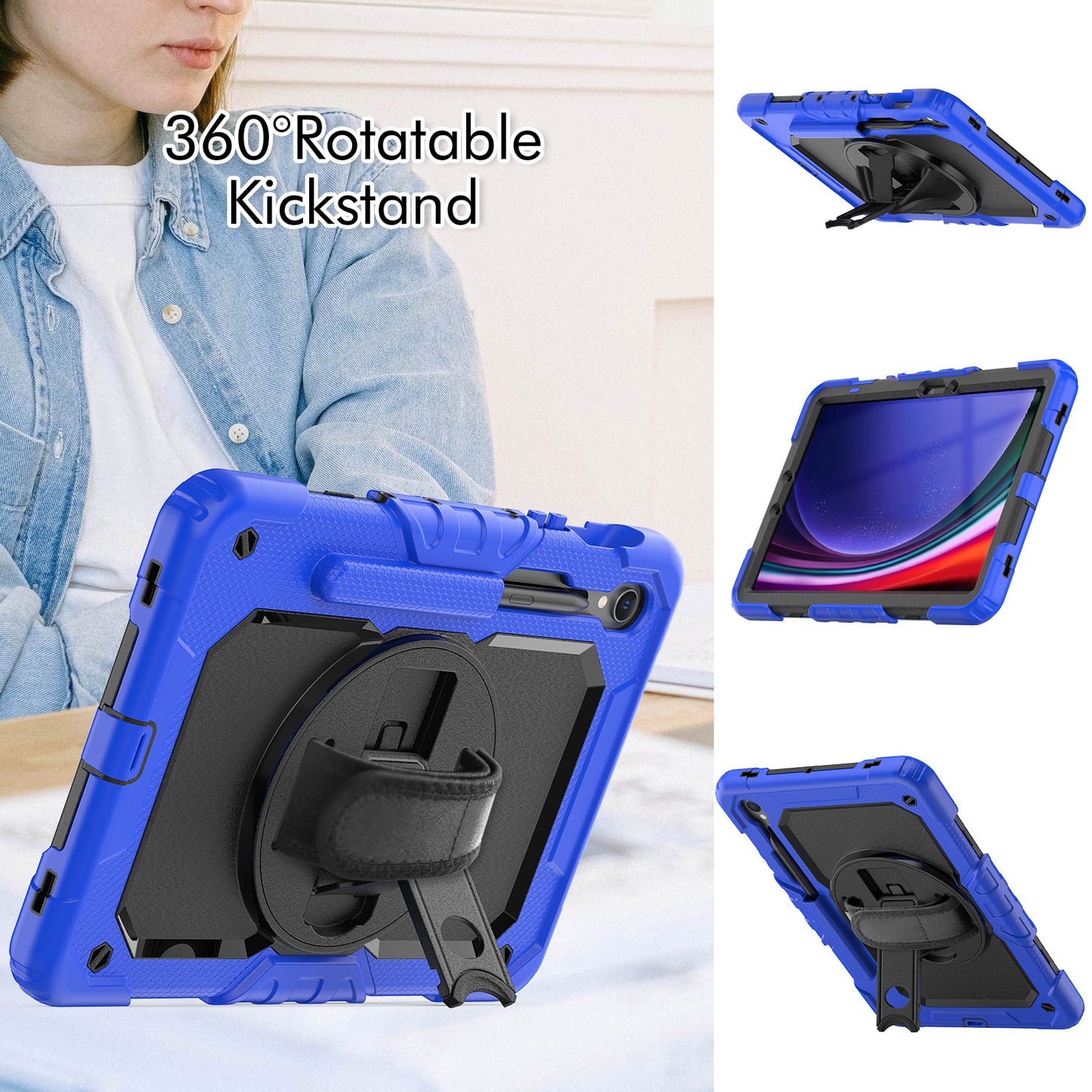 For Samsung Galaxy Tab S9 (X710 / X716B / X718U) PC+Silicone Kickstand Case Anti-Drop Tablet Cover with PET Screen Film