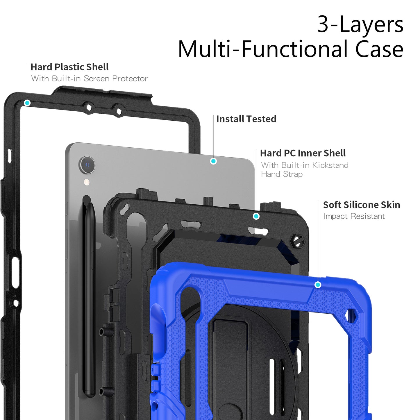 For Samsung Galaxy Tab S9 (X710 / X716B / X718U) PC+Silicone Kickstand Case Anti-Drop Tablet Cover with PET Screen Film