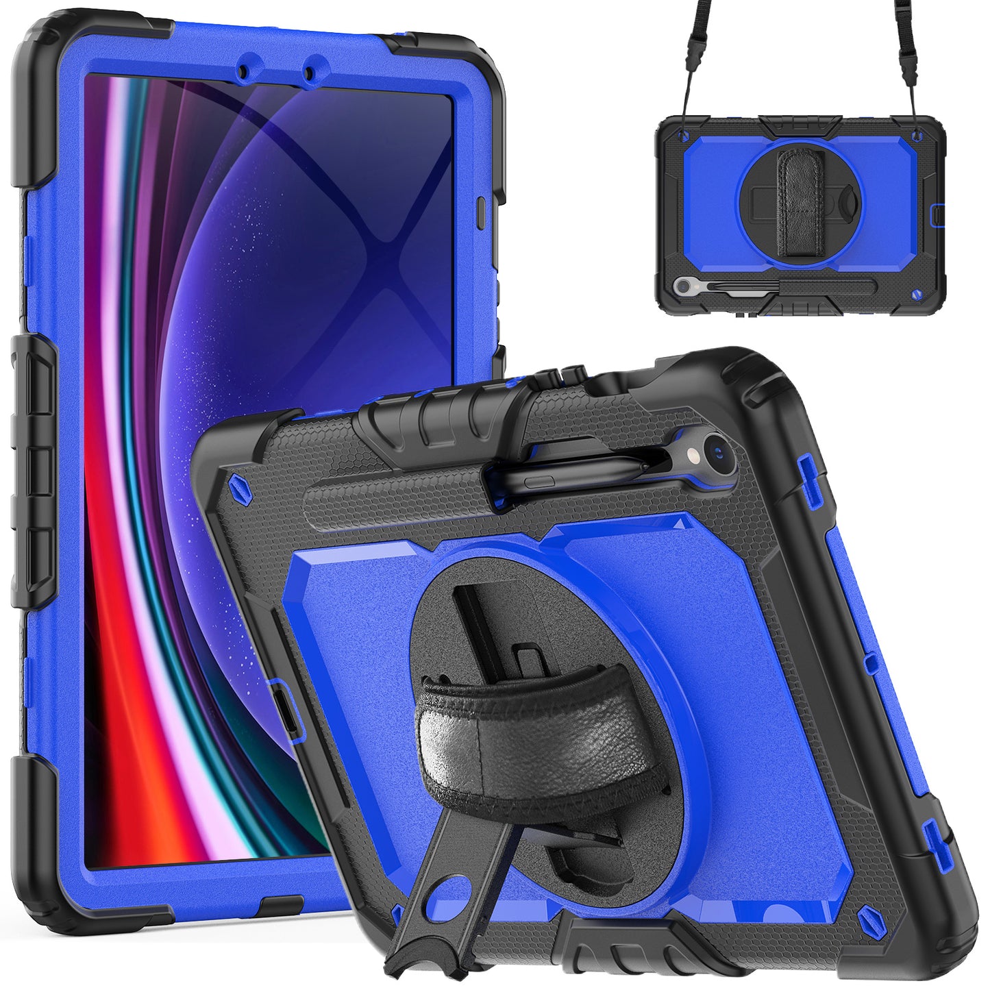 For Samsung Galaxy Tab S9 (X710 / X716B / X718U) PC+Silicone Kickstand Case Anti-Drop Tablet Cover with PET Screen Film